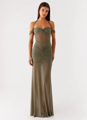 Embroidered Fabric Ivy Lane Maxi Dress - Olive