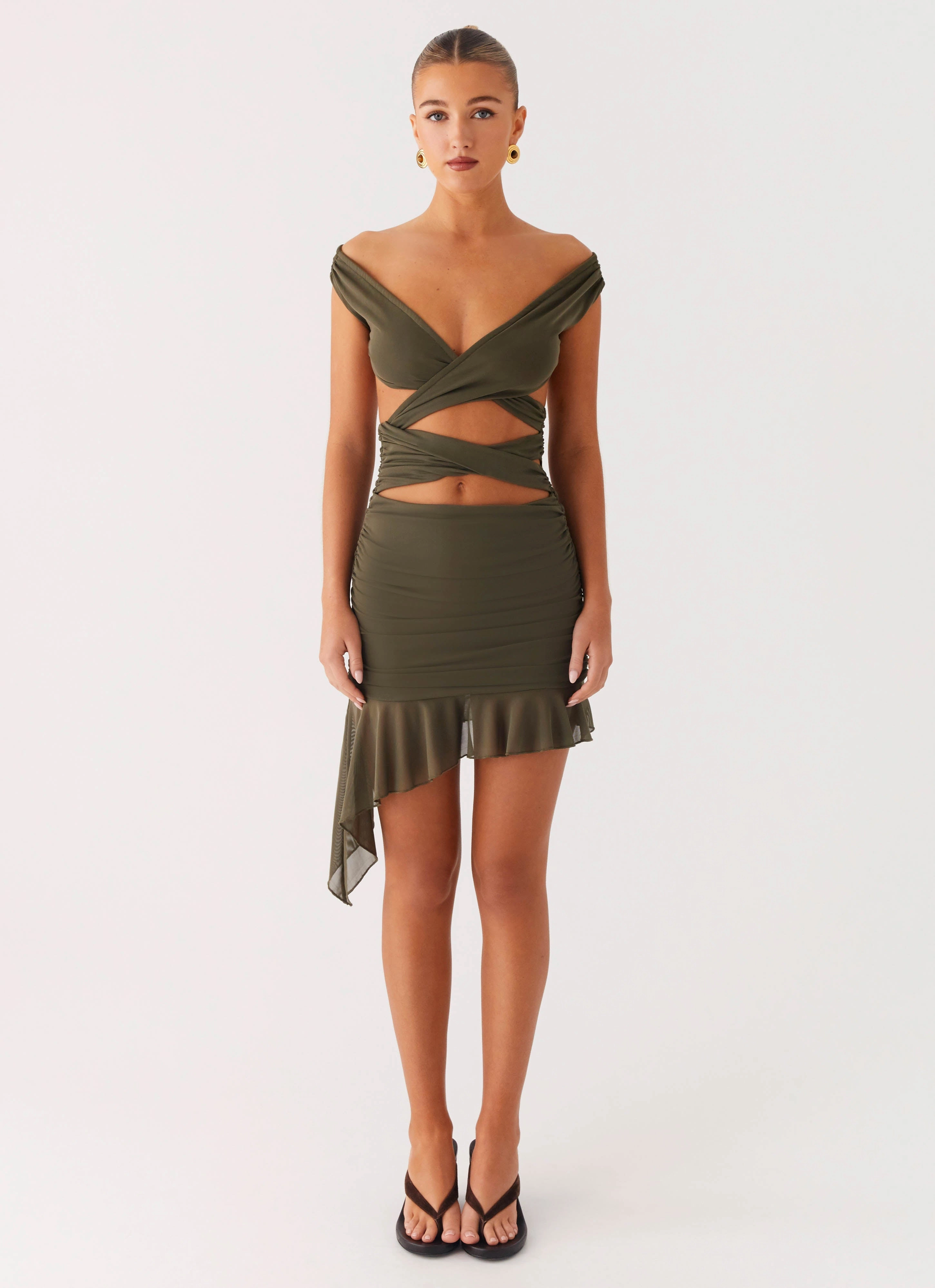 Ivy Whisper Mini Dress - Khaki Feminine Comfort