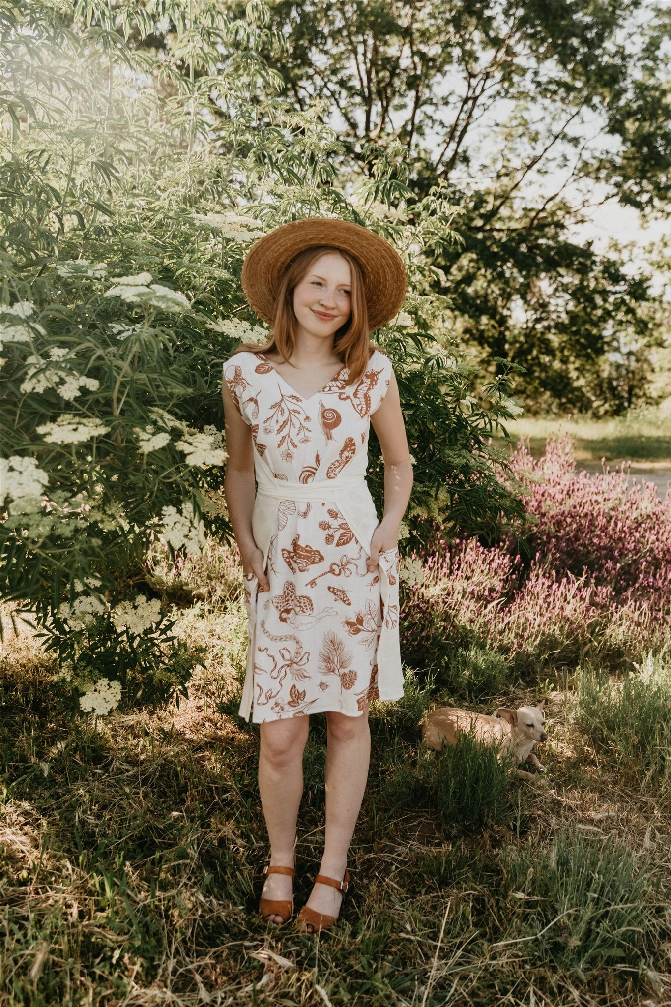 Lace-Edge Smart Casual Izzy Dress in Wild Oat Woodland Wonder