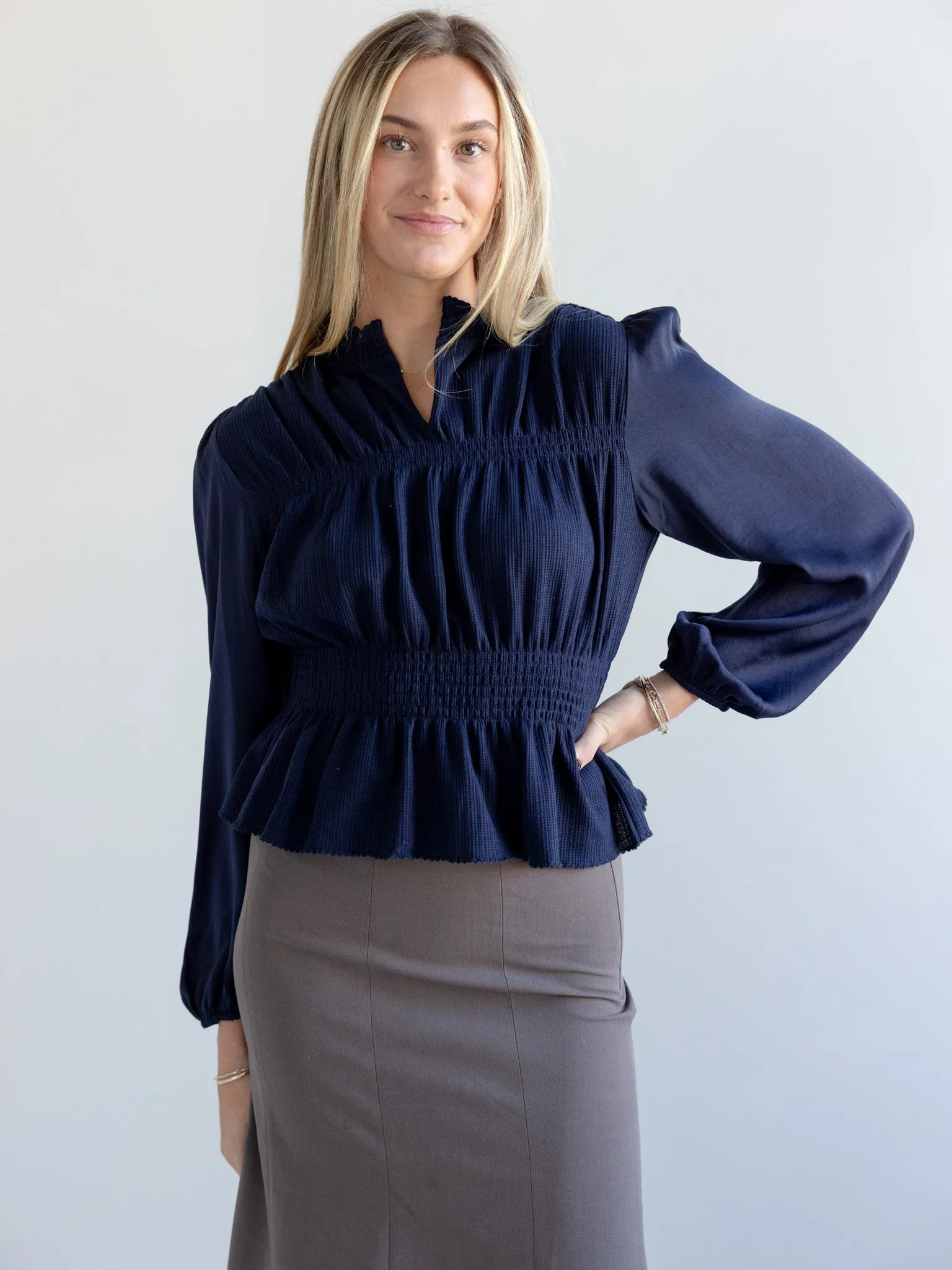ReflectiveTrimDetails Jacey Ruffle Knit Top