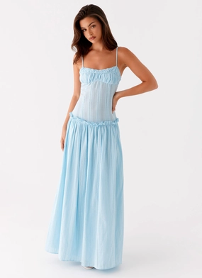 Jacinda Drop Waist Maxi Dress - Blue Fast Chic