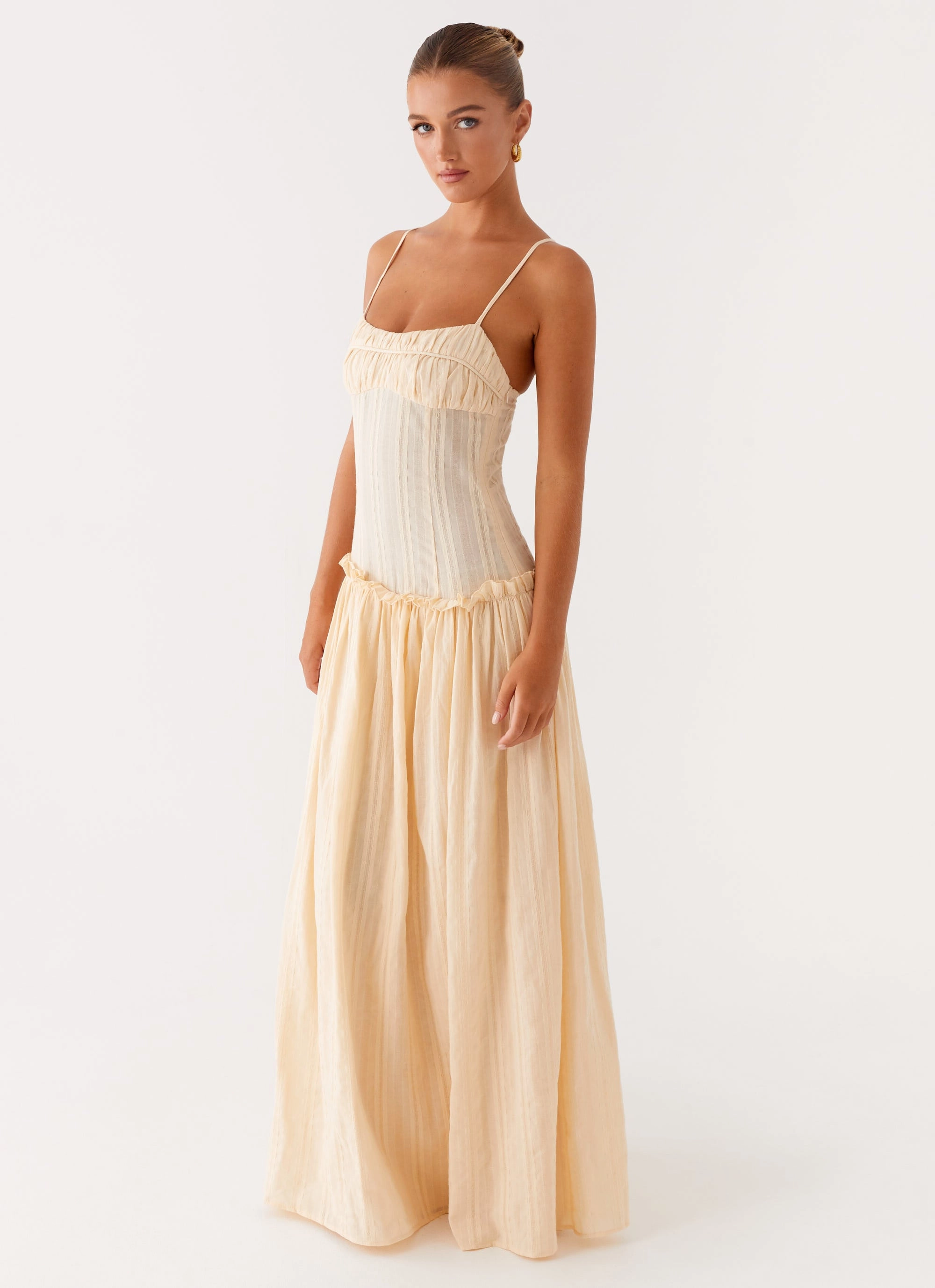 Jacinda Drop Waist Maxi Dress - Cream Evening Event Versatile sundress