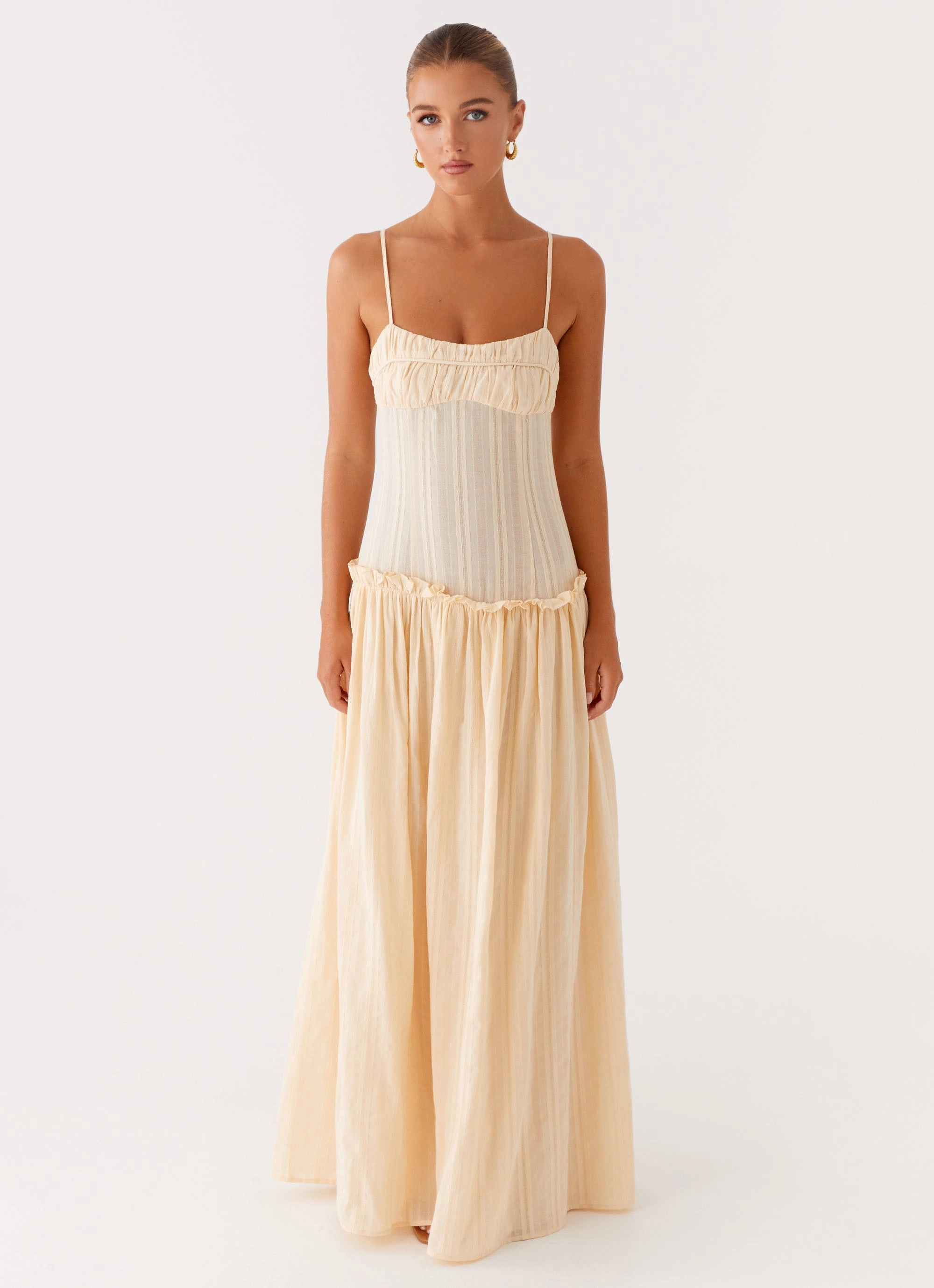 Gender Inclusive Water-resistant Jacinda Drop Waist Maxi Dress - Cream