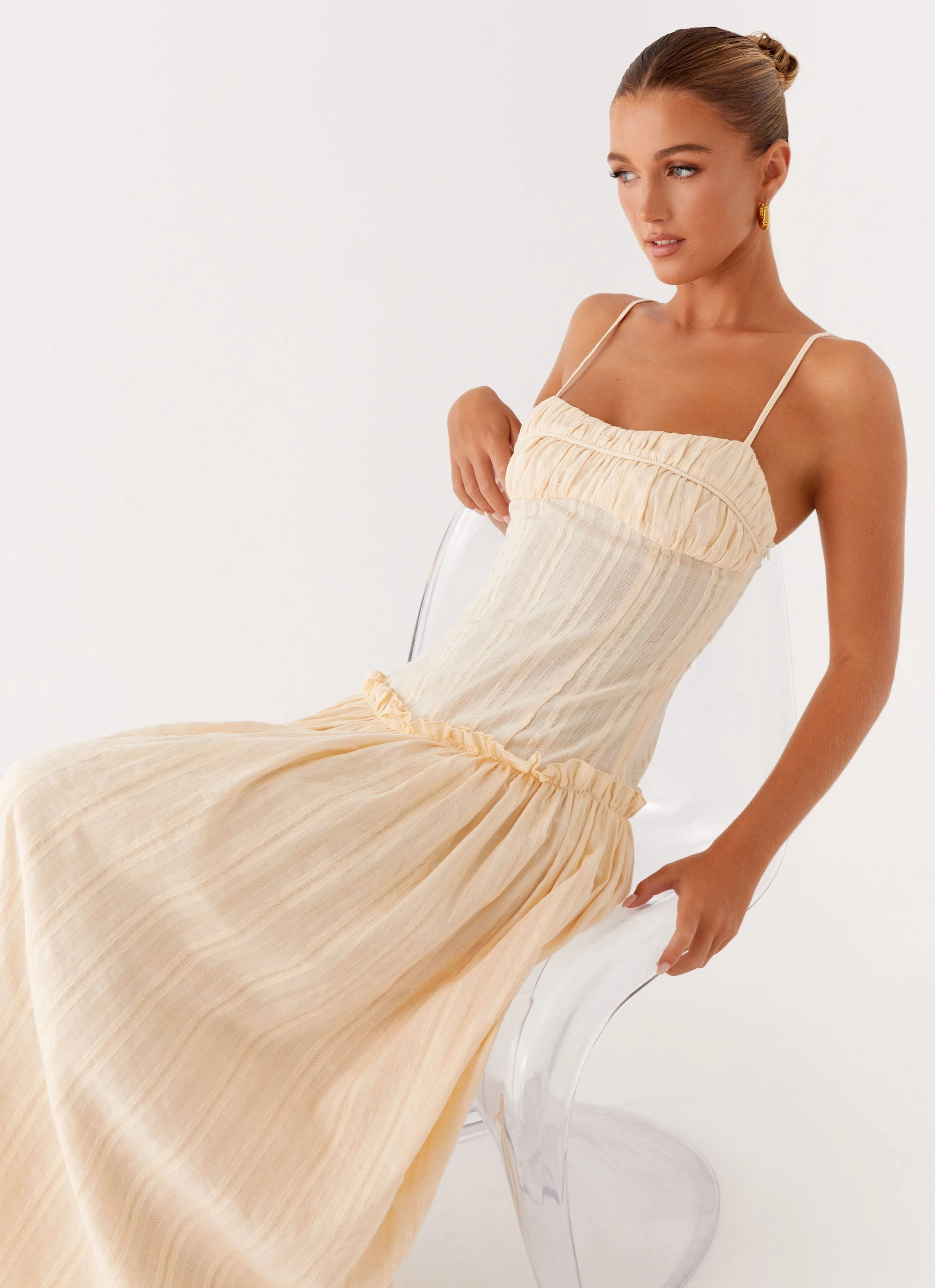 Tiered Skirt Jacinda Drop Waist Maxi Dress - Cream