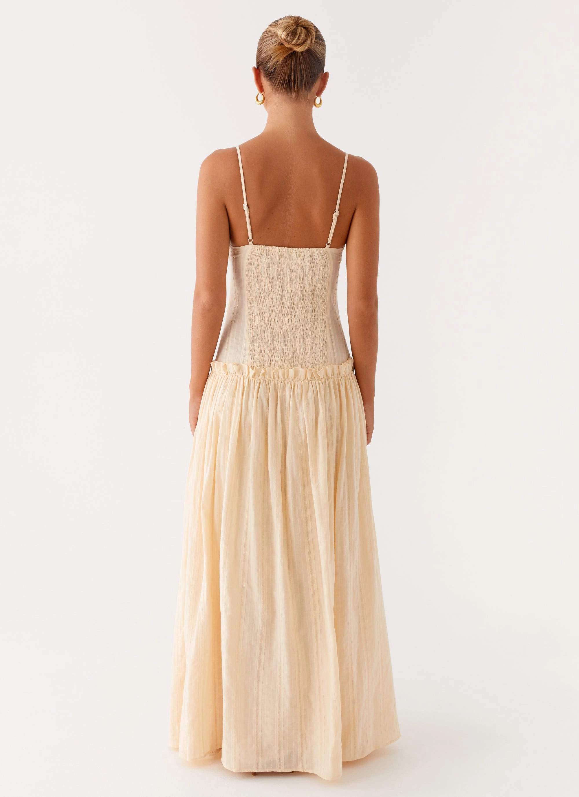 Jacinda Drop Waist Maxi Dress - Cream Feminine fit-and-flare silhouette