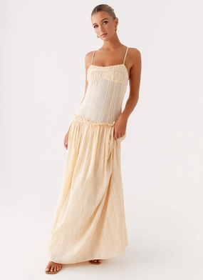 Jacinda Drop Waist Maxi Dress - Cream High Waist City Casual