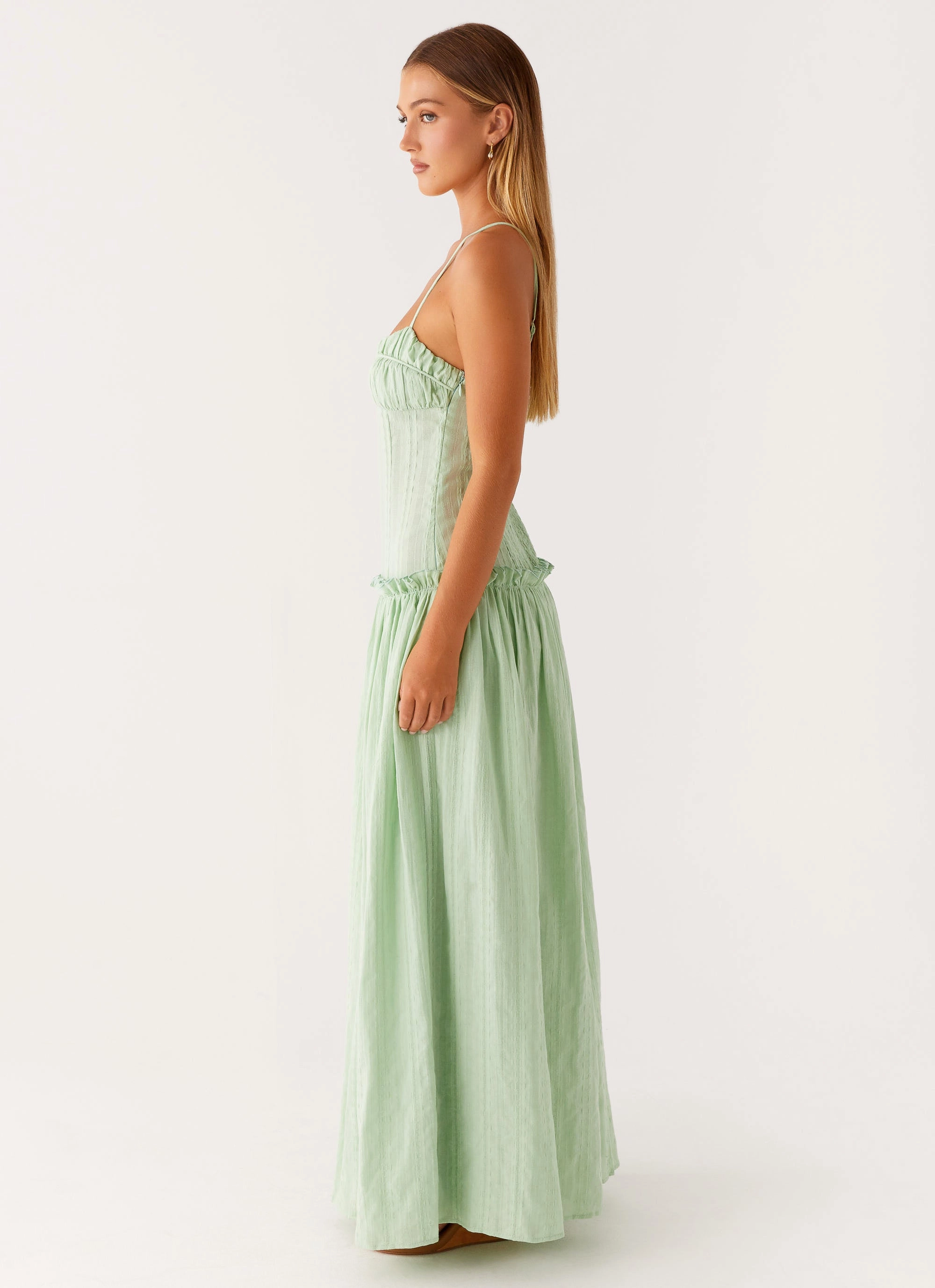 Street Ready Airy Base Jacinda Drop Waist Maxi Dress - Sage
