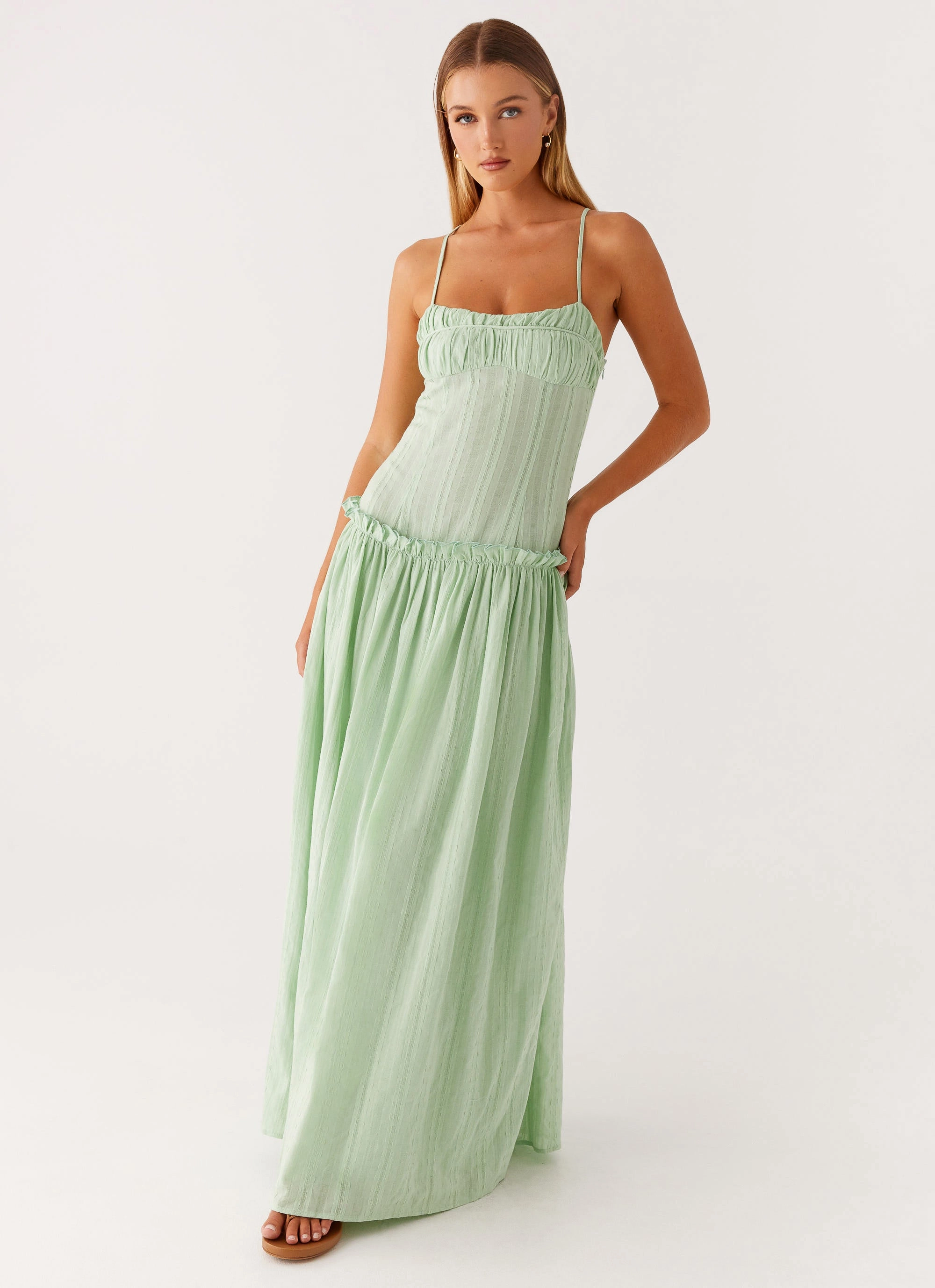 Effortless Pair Calm Movement Jacinda Drop Waist Maxi Dress - Sage