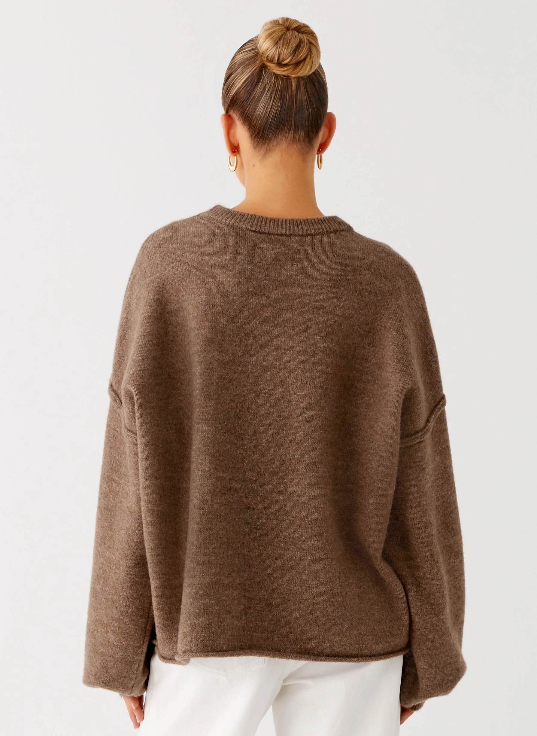 Softshell Fabric Stretch Weave Fabric Jack Oversized Knit Sweater - Tan Marle