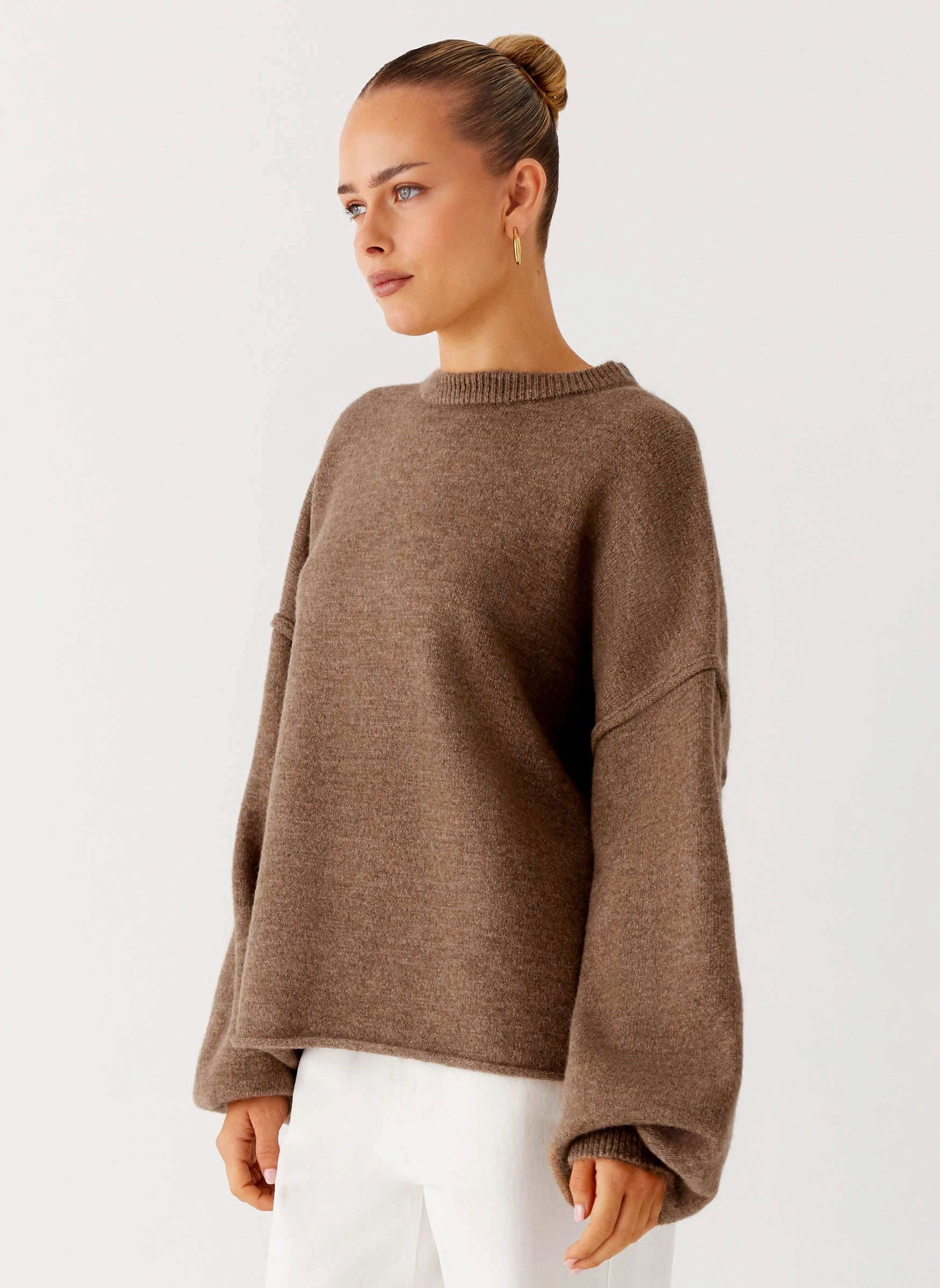 Stretchable Panels Jack Oversized Knit Sweater - Tan Marle
