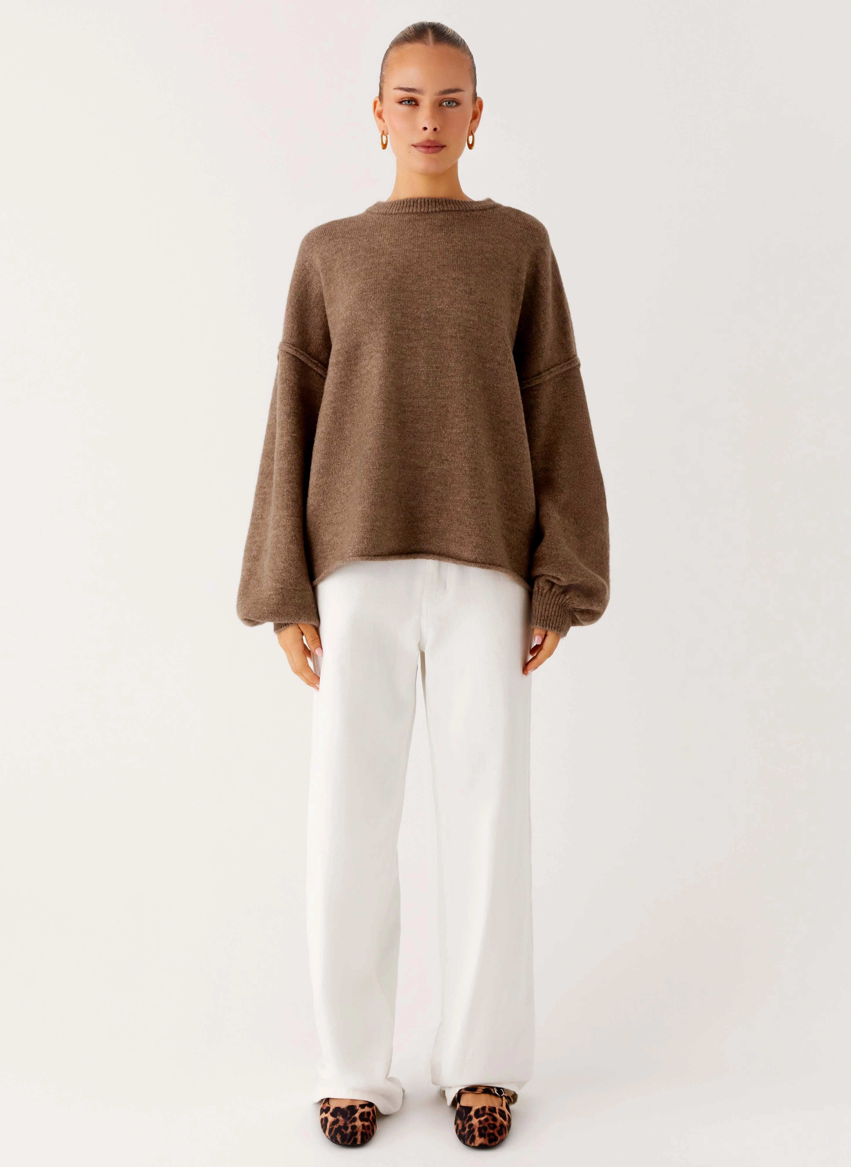 Jack Oversized Knit Sweater - Tan Marle stain resistant coating Compact packaging