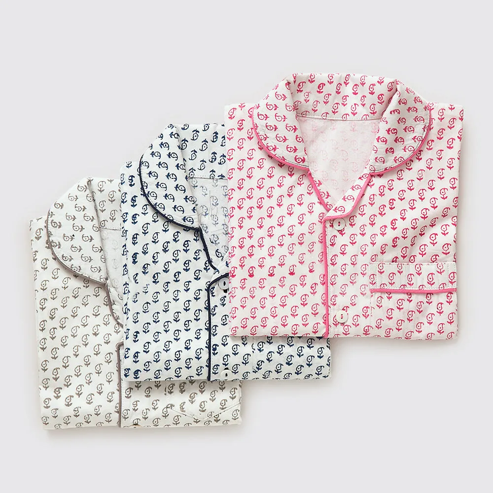 Jade Blockprint Pajama Set For Kids (Pink)