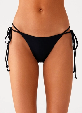 Jaiya Tie Bikini Bottom - Black Adjustable Drawstring Waist