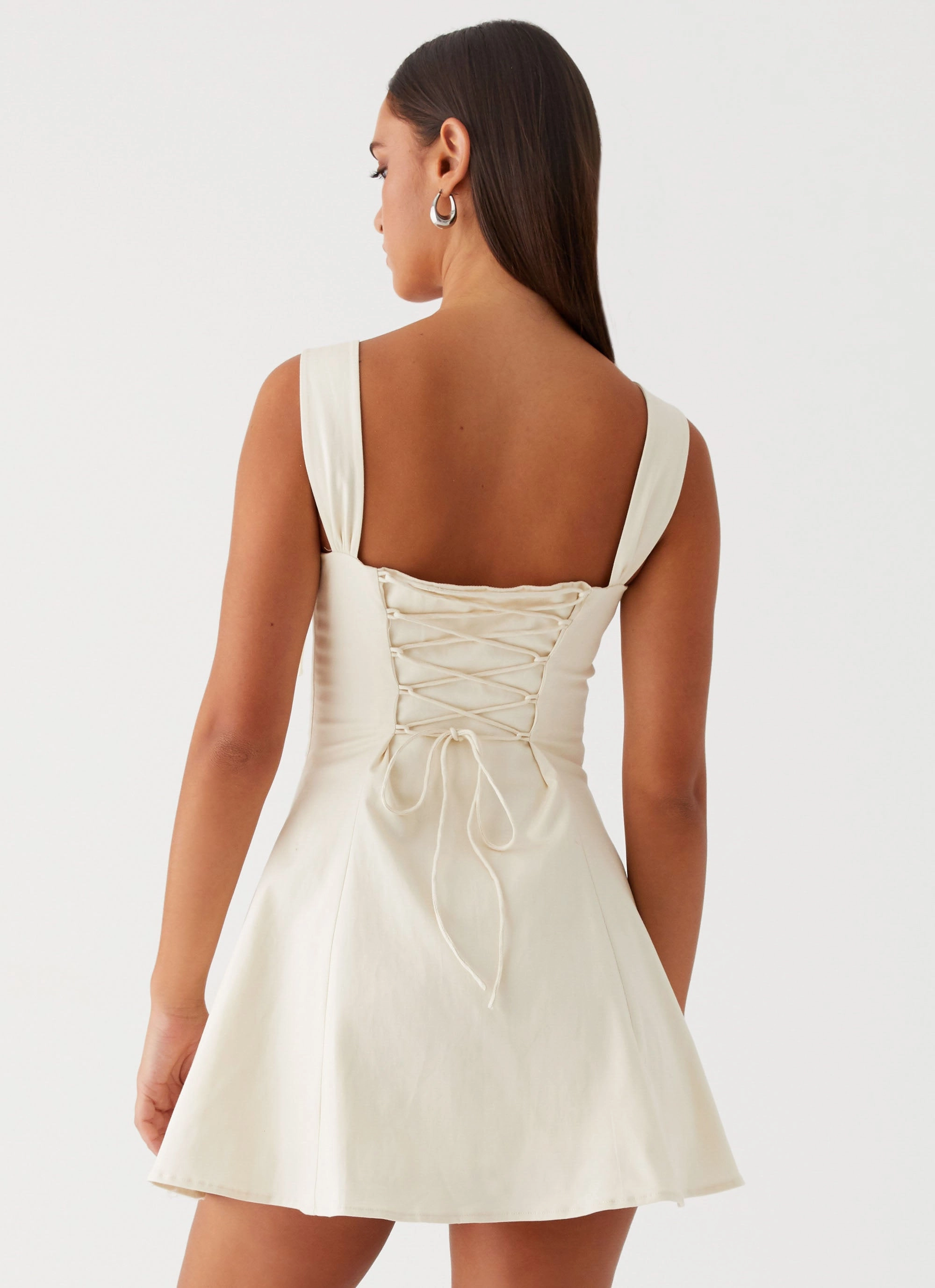Jamaya Tie Mini Dress - Ivory Date night