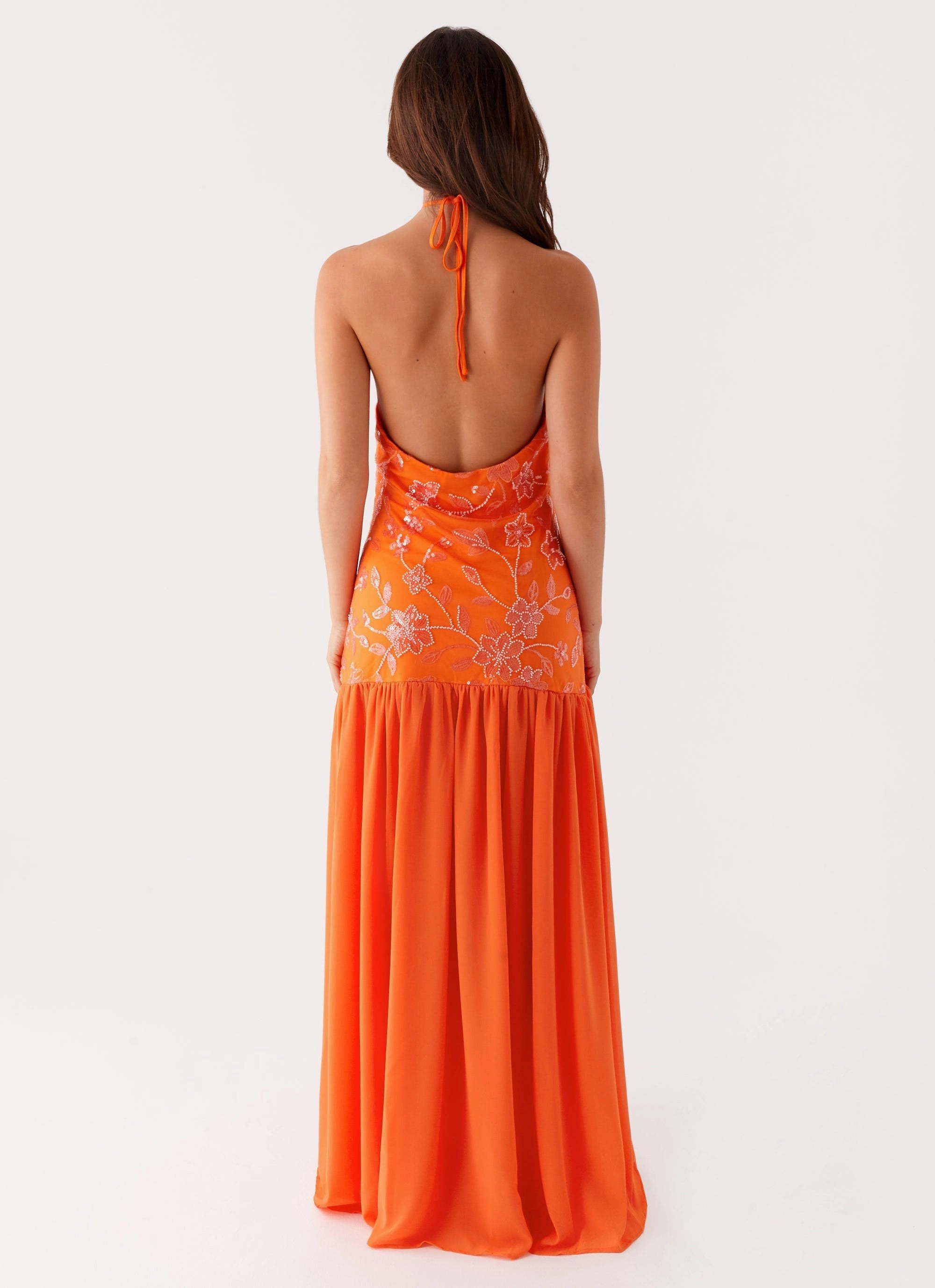Janelle Beaded Maxi Dress - Orange Evening Tone Daytime Mood