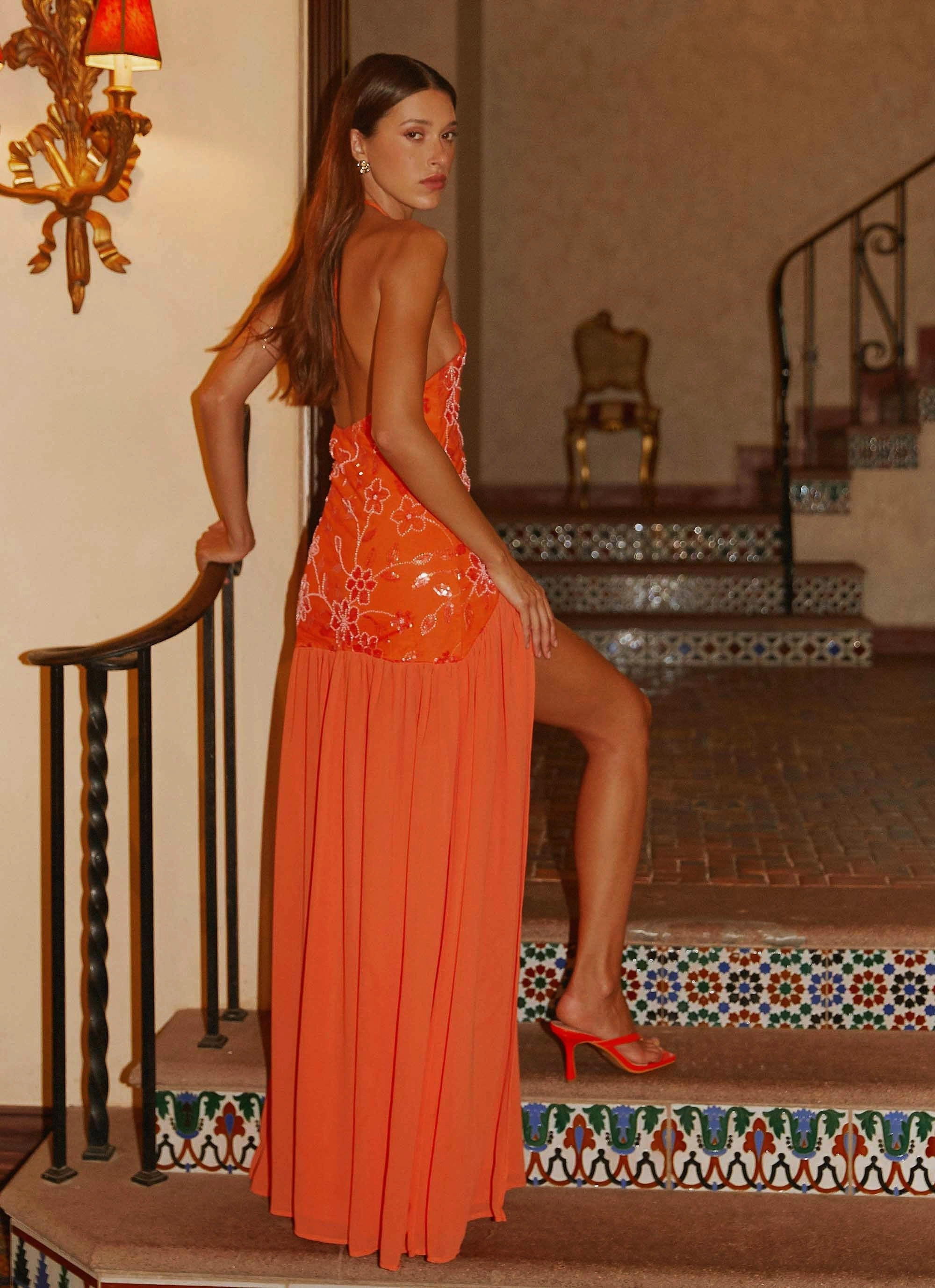 Janelle Beaded Maxi Dress - Orange Classic Movement Flexible Mood