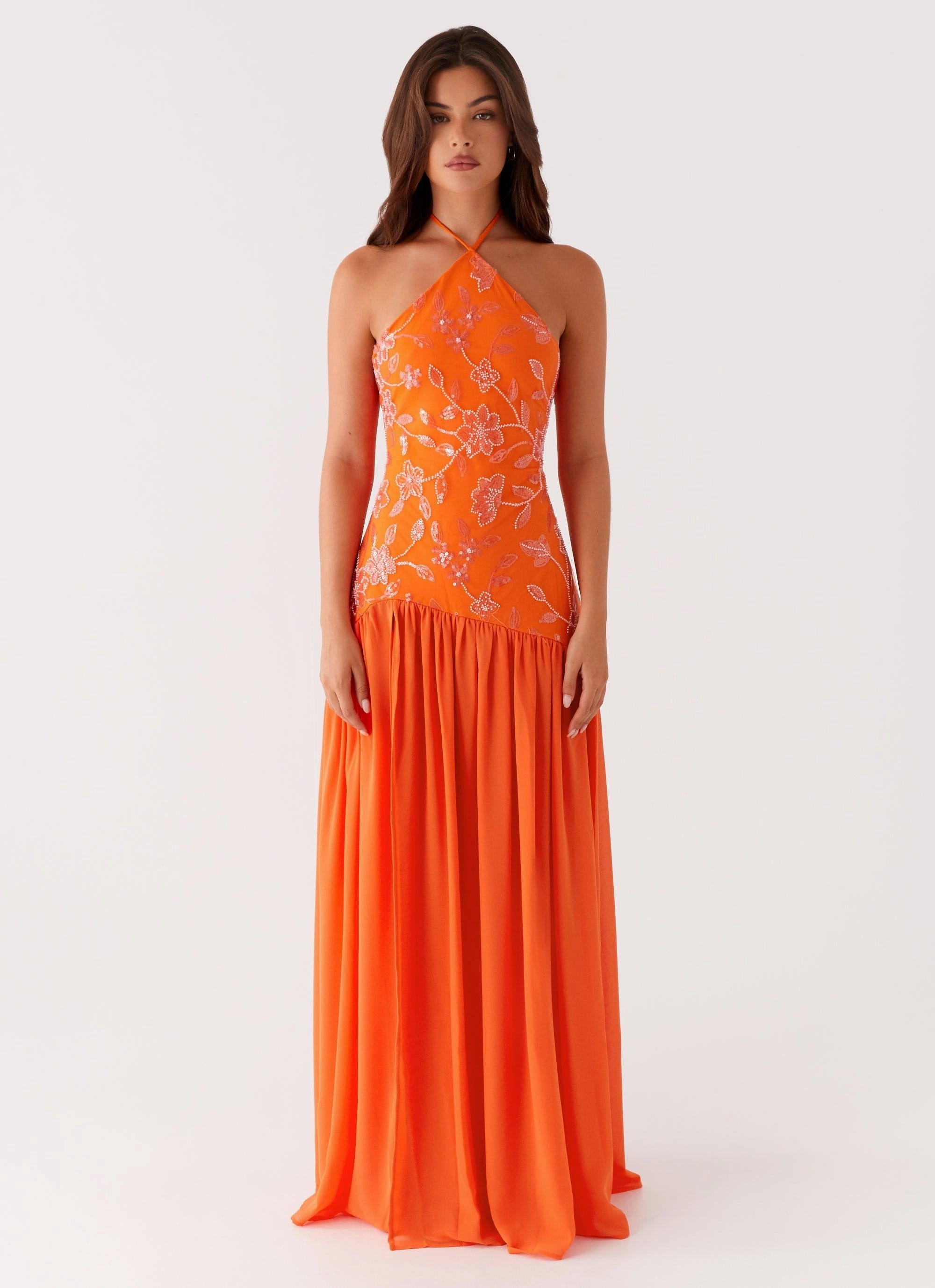 Janelle Beaded Maxi Dress - Orange Jewel-Tone