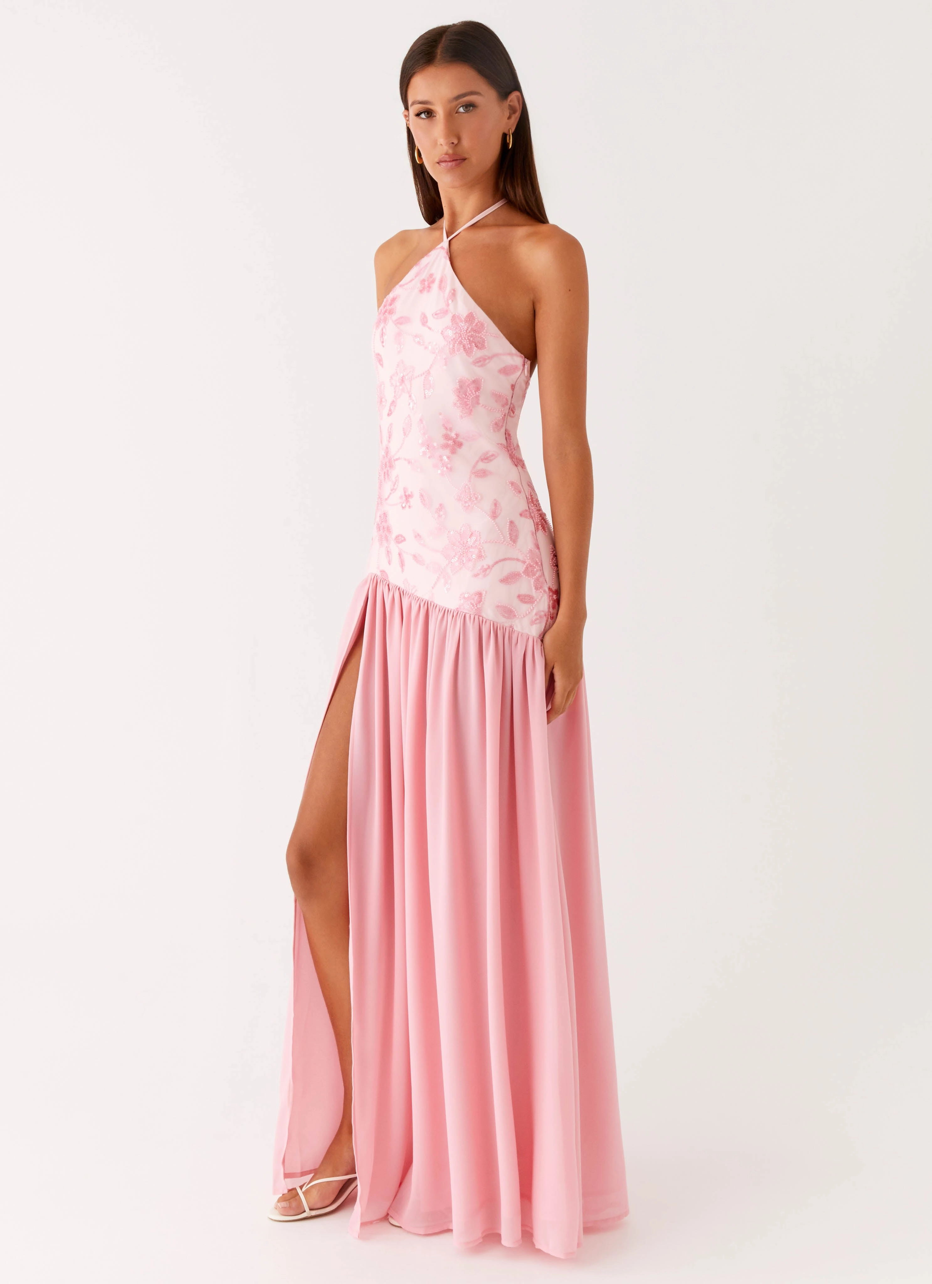 Janelle Beaded Maxi Dress - Pink Perfect for Layering