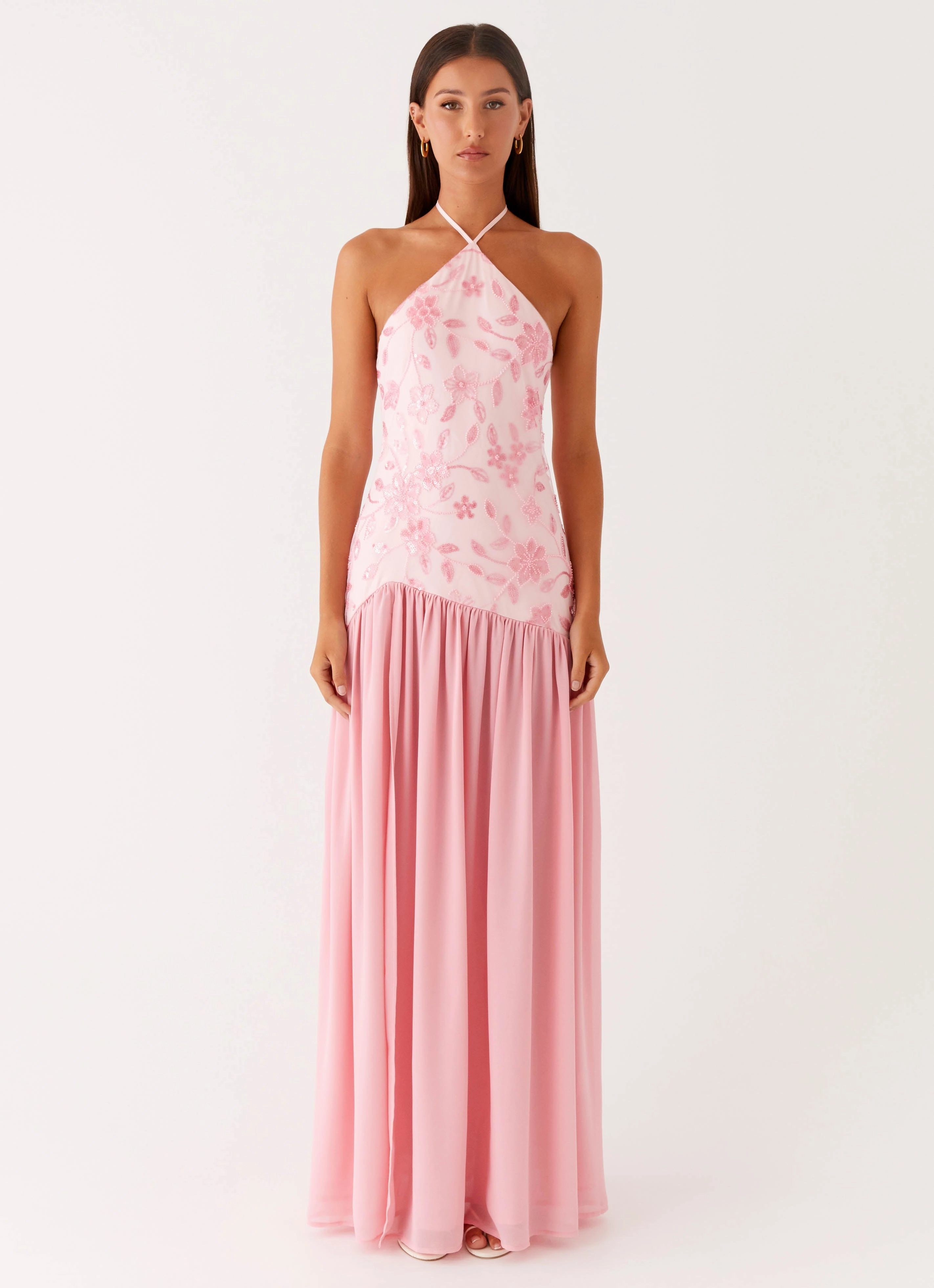 Janelle Beaded Maxi Dress - Pink BreathableLining Smooth-Lining