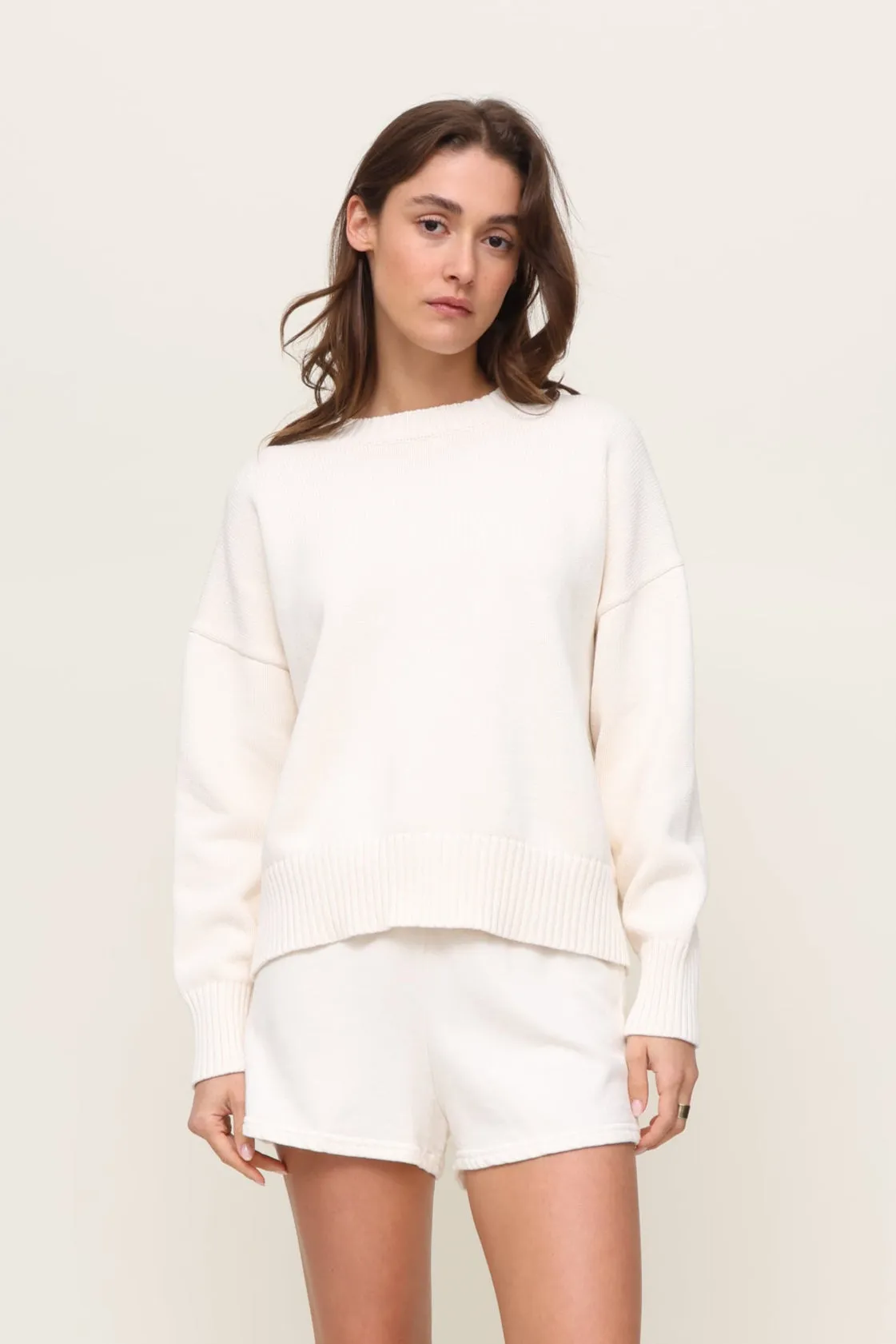 Contrast Stitching Janet Cotton Crew Sweater