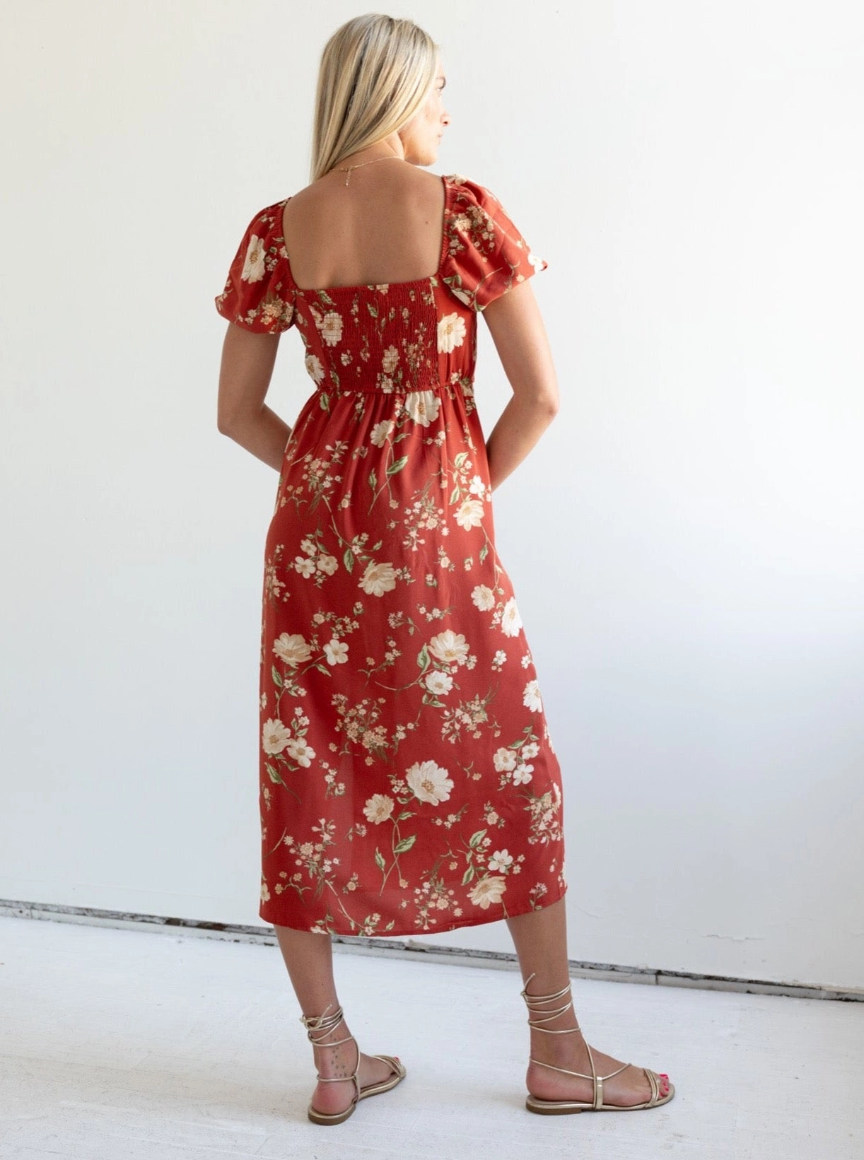 Pastel Sky Breathable Layering Janie Floral Dress - Rust