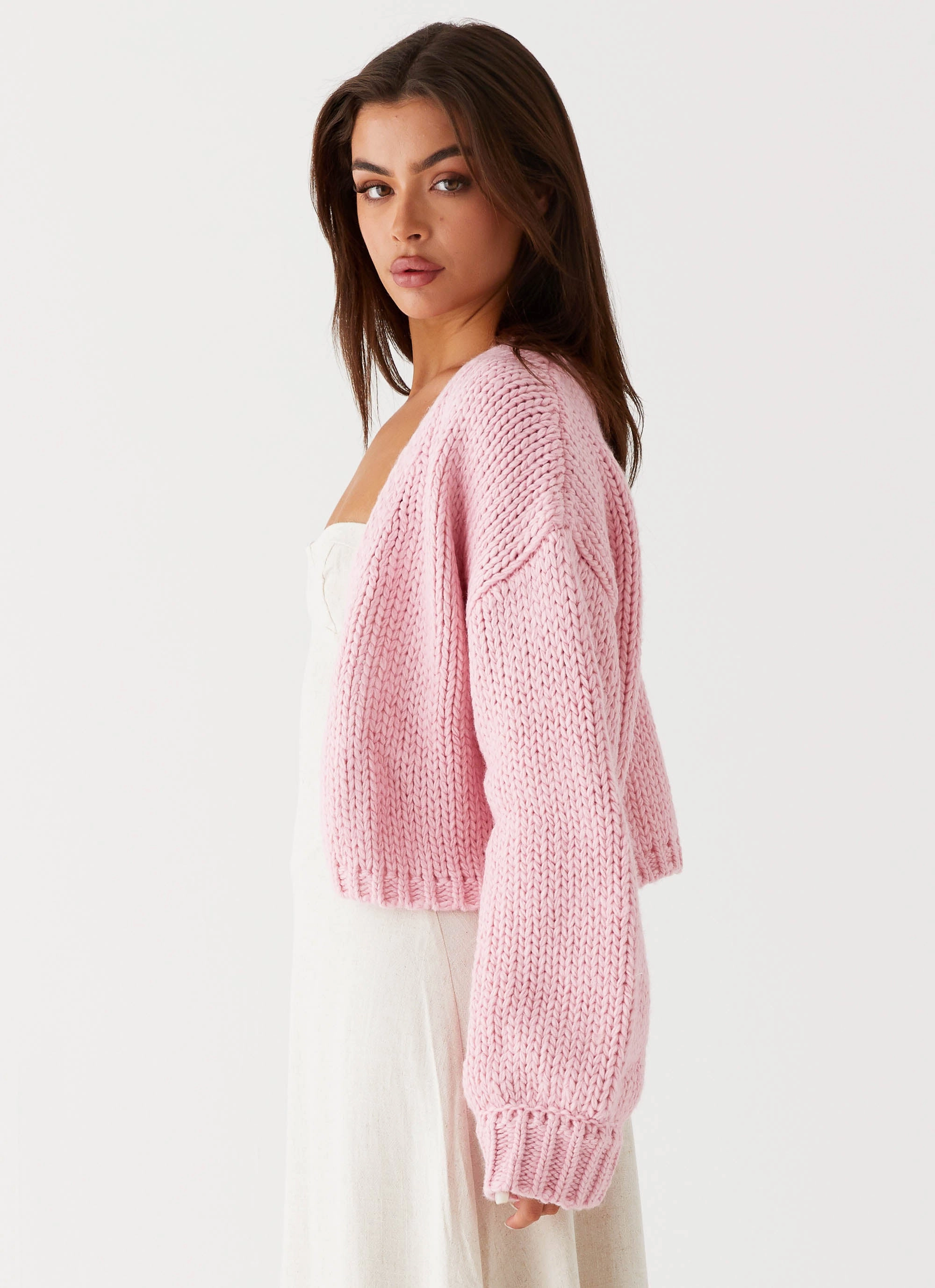 Tactical Wear Adjustable hood design Jasleen Knit Cardigan - Pink