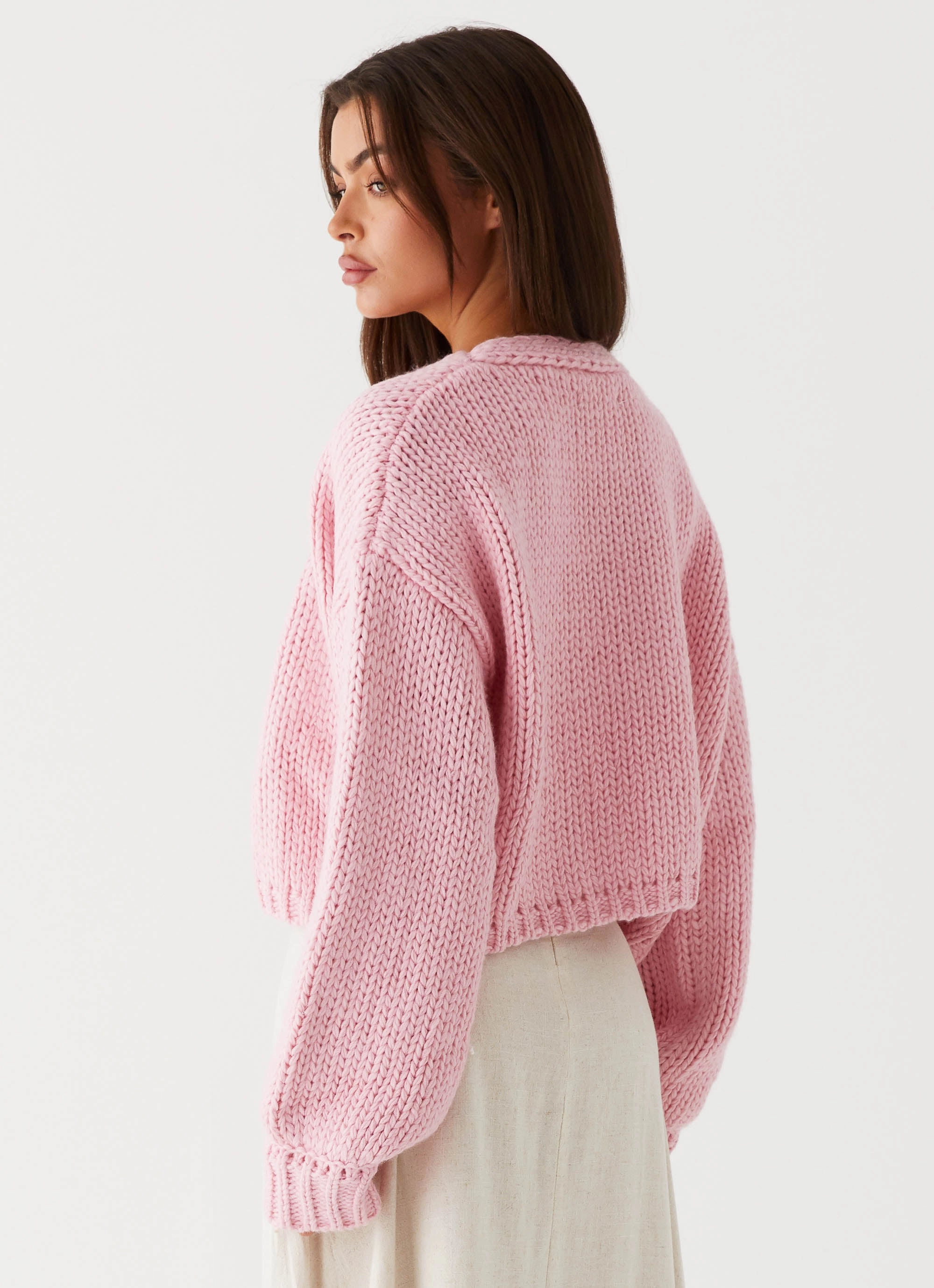 Jasleen Knit Cardigan - Pink Anti Snag Fabric
