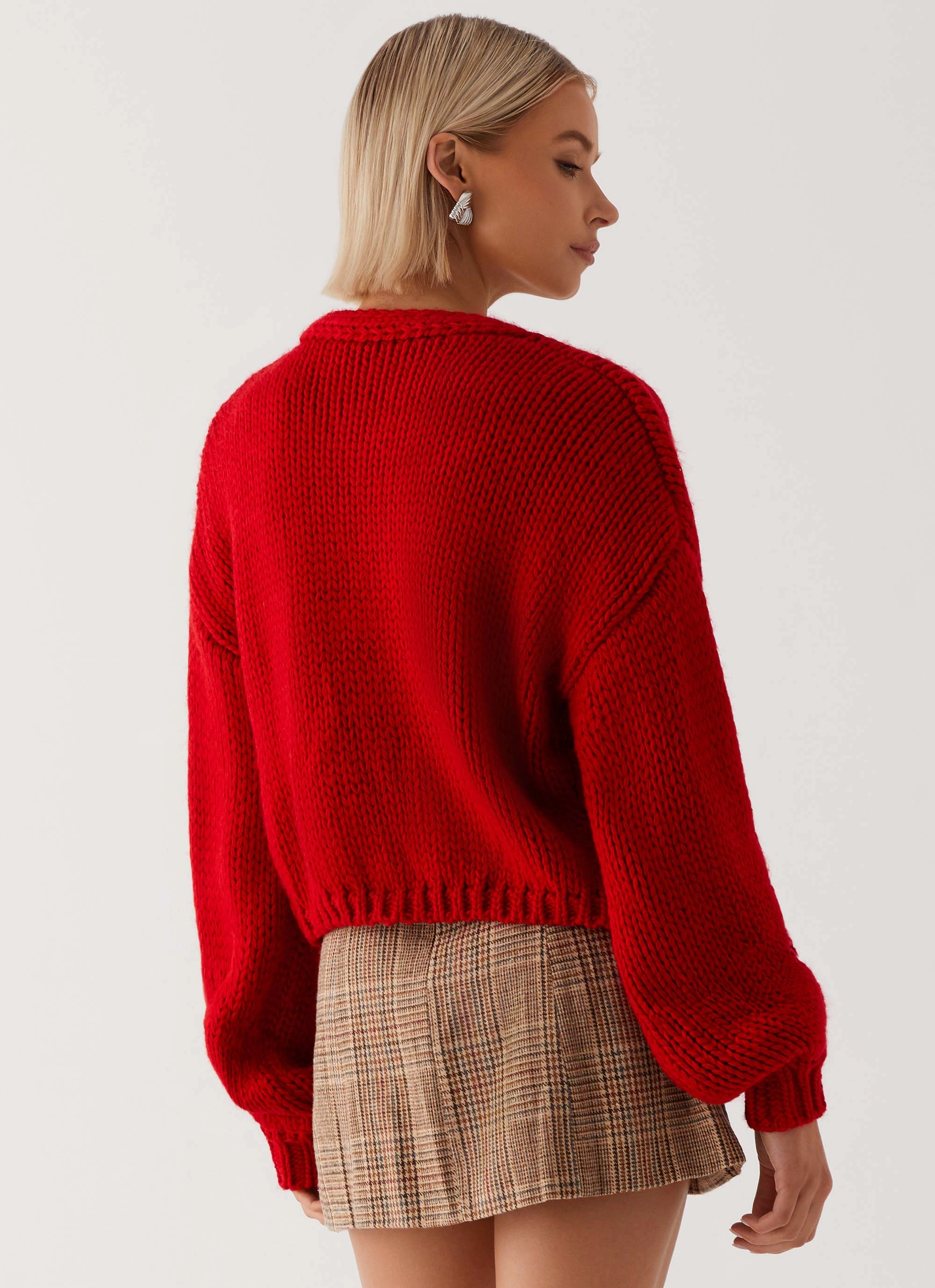 Jasleen Knit Cardigan - Red Stretch Panels Modern Fit