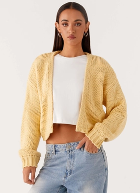 Jasleen Knit Cardigan - Yellow Neutral Fit Design Mid Length
