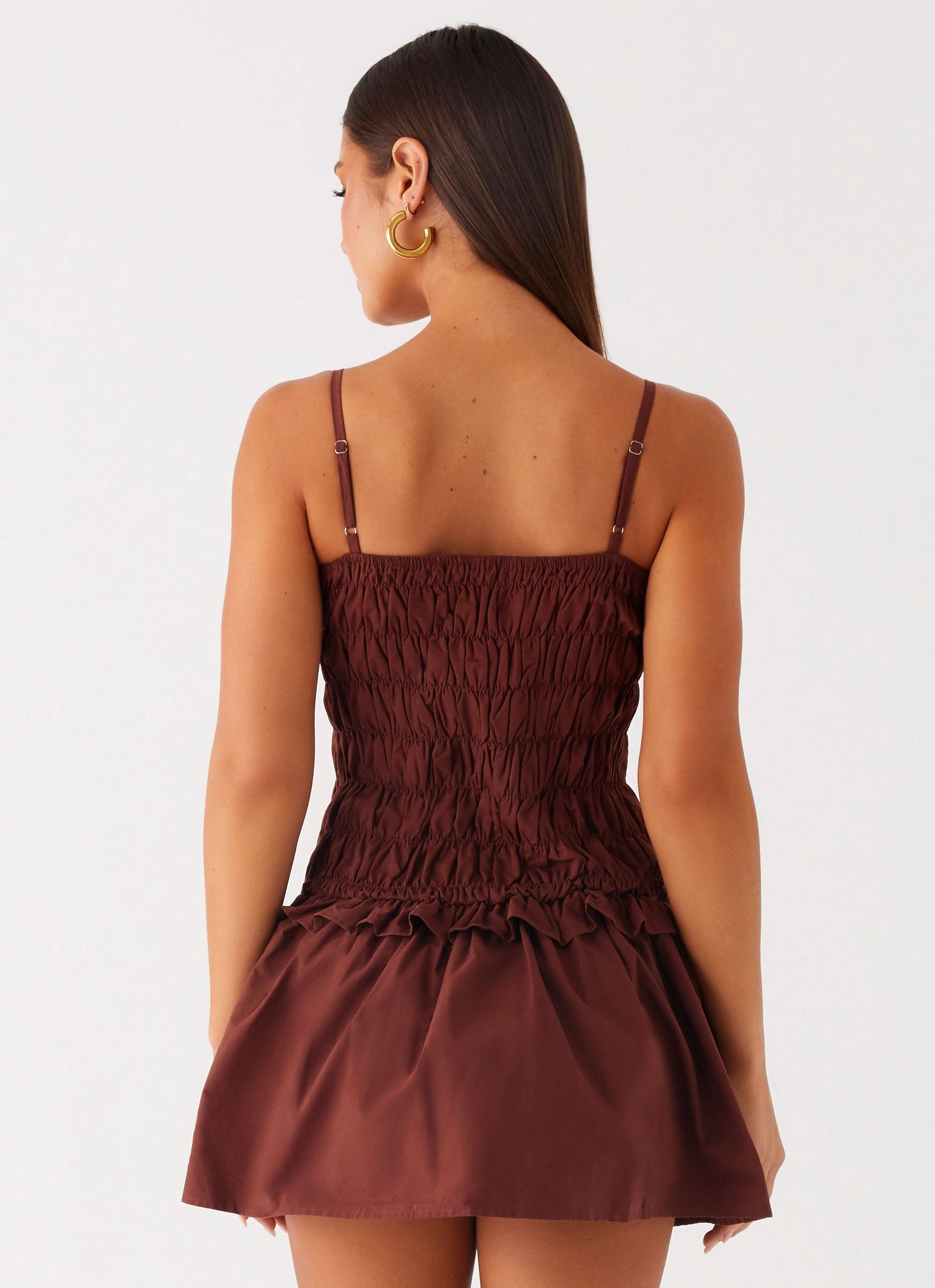Jaxi Mini Dress - Chocolate Scalloped Edge Young adult