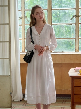 Jenna?V-Neck?100%?Cotton?White?Dress Stretch waistband Adjustable Fit System