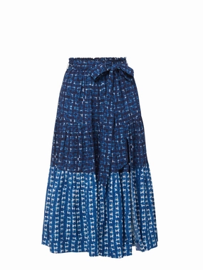 Jenni Skirt in Denim Tides Colorblock Suede Feel
