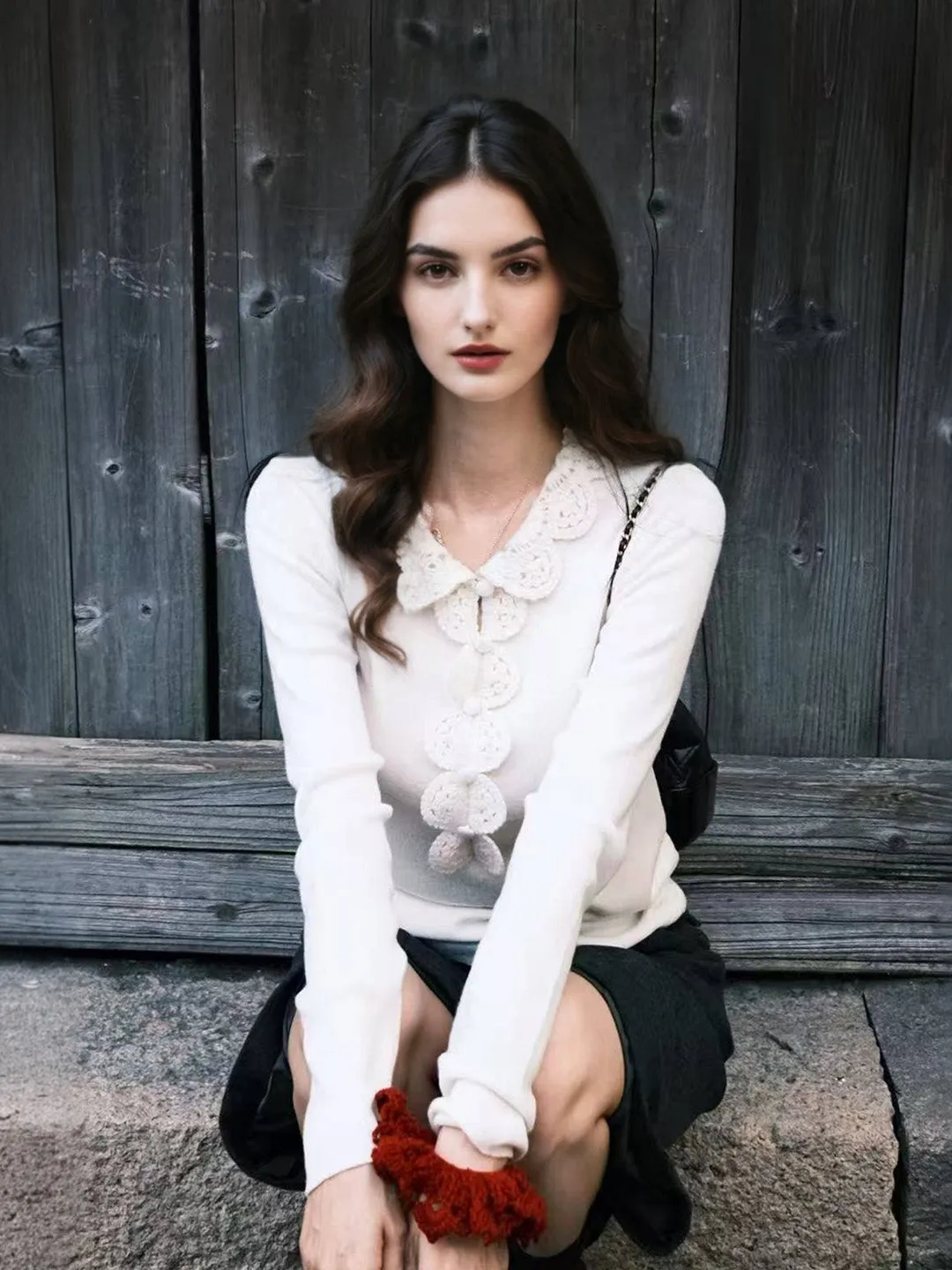 VentilatedBack Jennifer Ruffle Collar Crochet Cardigan