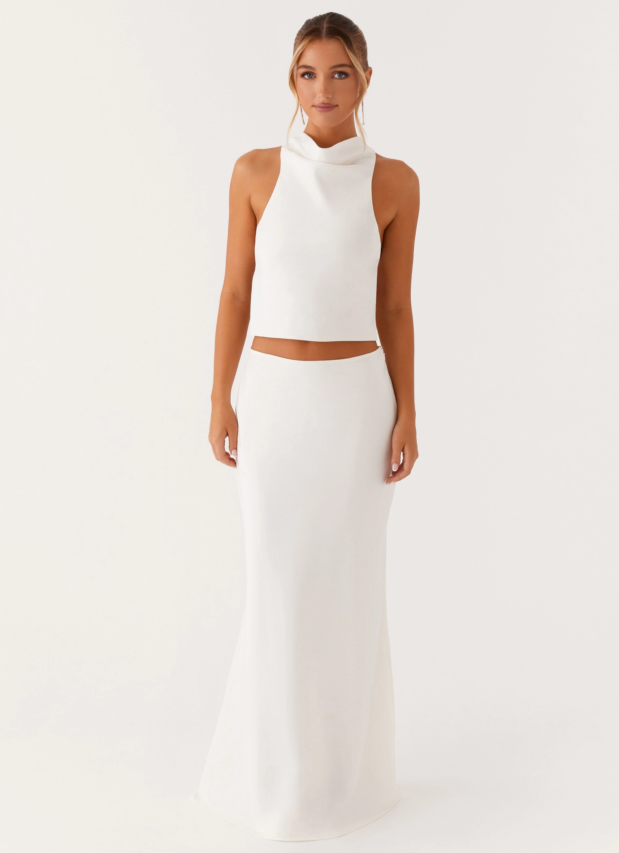 Easy Outfit Daytime Look Mina Satin Maxi Skirt - White