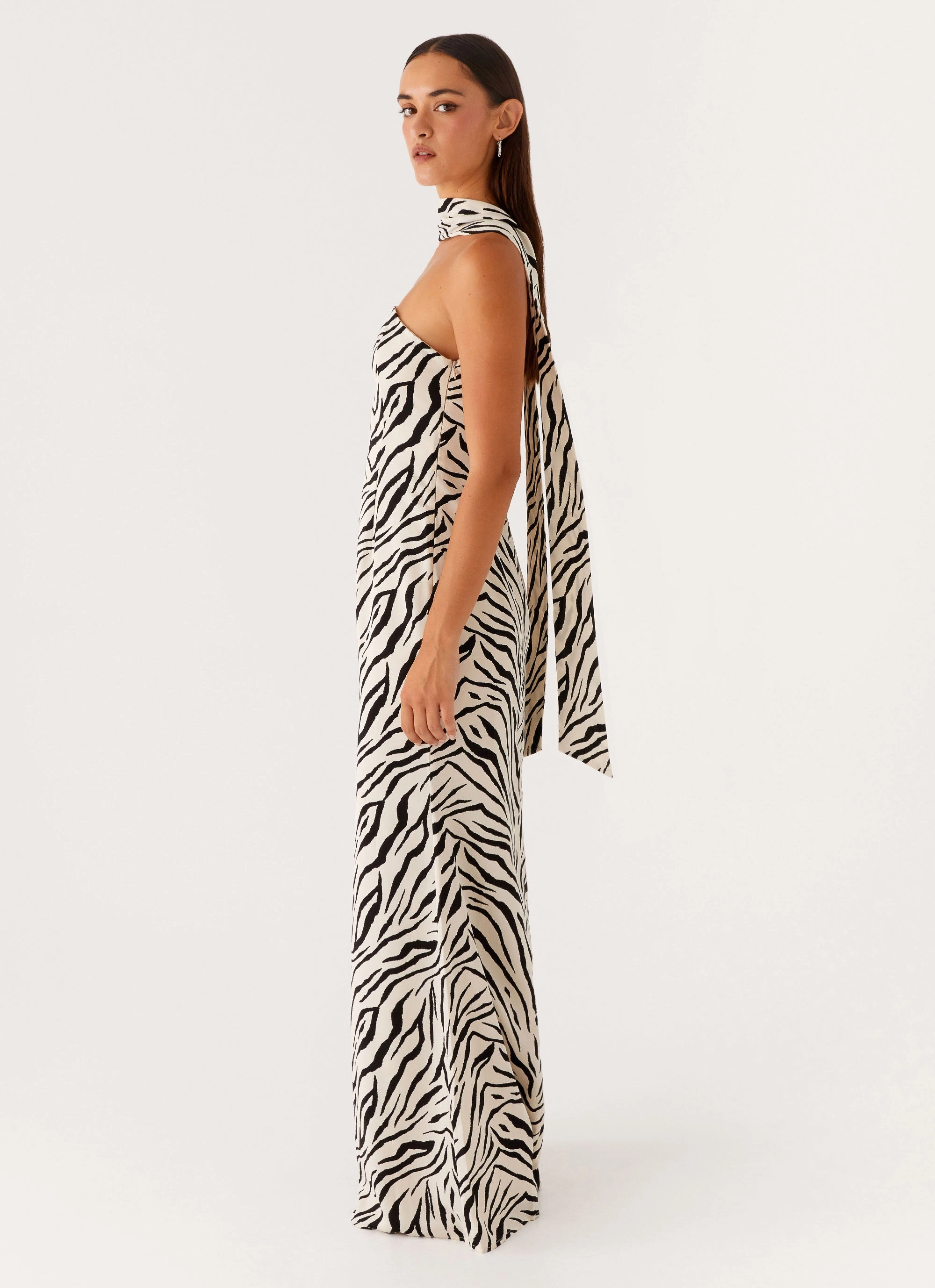 Collared Jigsaw Strapless Maxi Dress - Zebra
