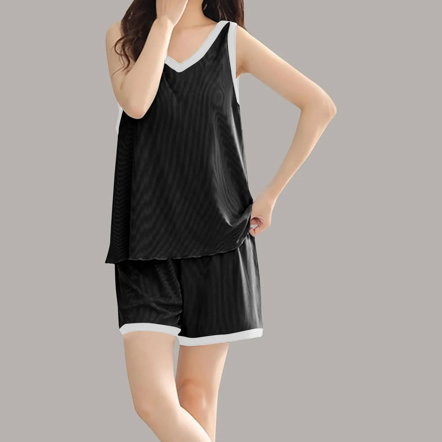 JOAU Women's Soft V Neck Sleeveless Padded Tank Top and Shorts Pajama Set - Plus Size Loungewear Sleepwear 2 Piece Pj Sets