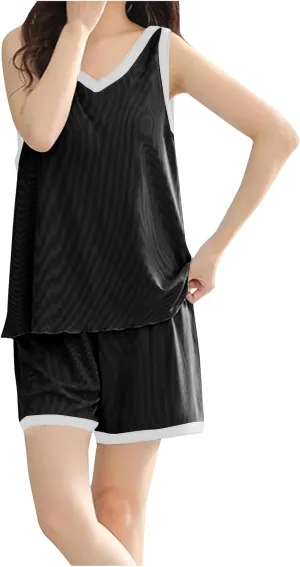 JOAU Women's Soft V Neck Sleeveless Padded Tank Top and Shorts Pajama Set - Plus Size Loungewear Sleepwear 2 Piece Pj Sets