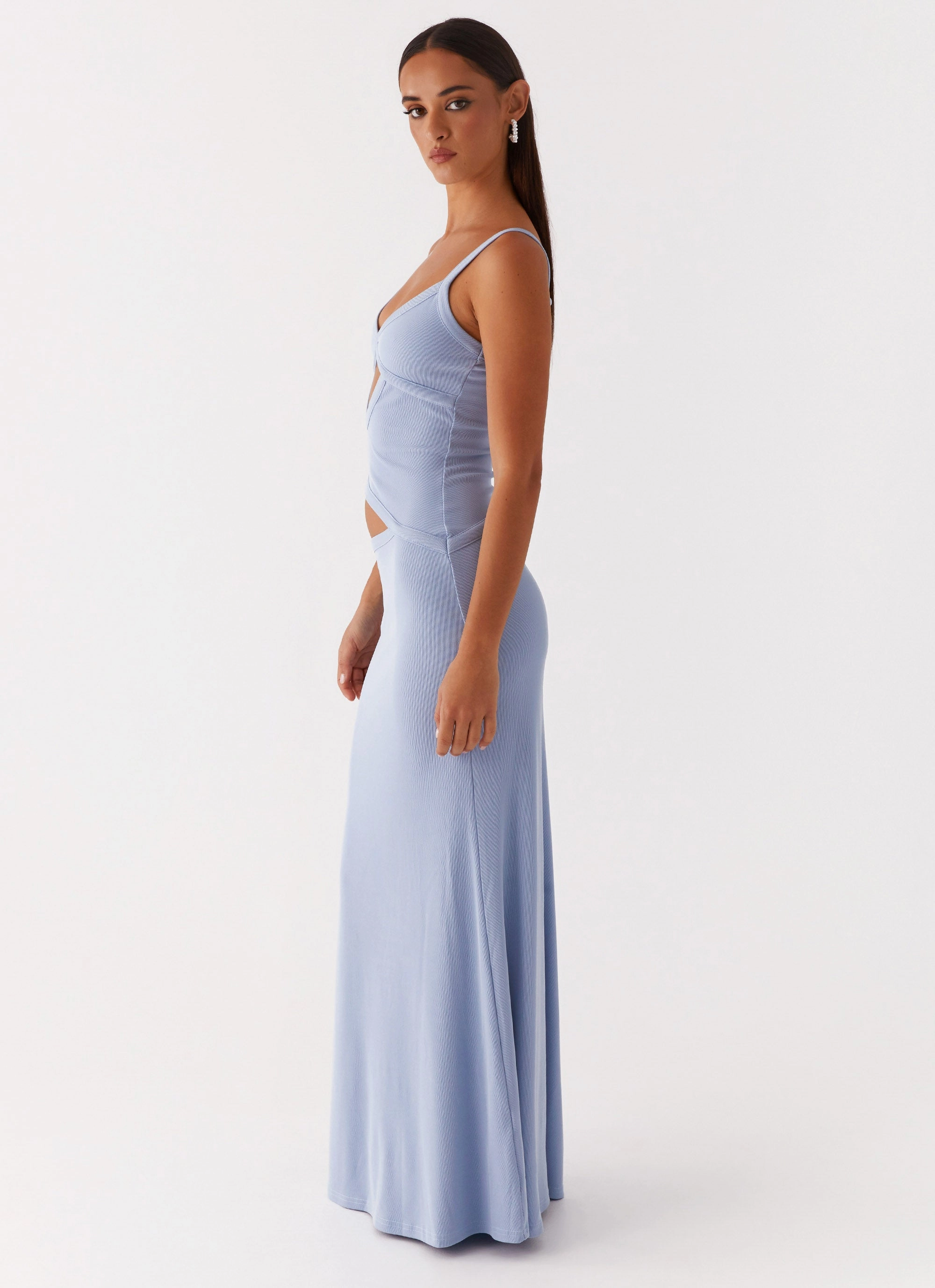 Jocelyn Maxi Dress - Blue Quilted-Lining Beaded-Edge