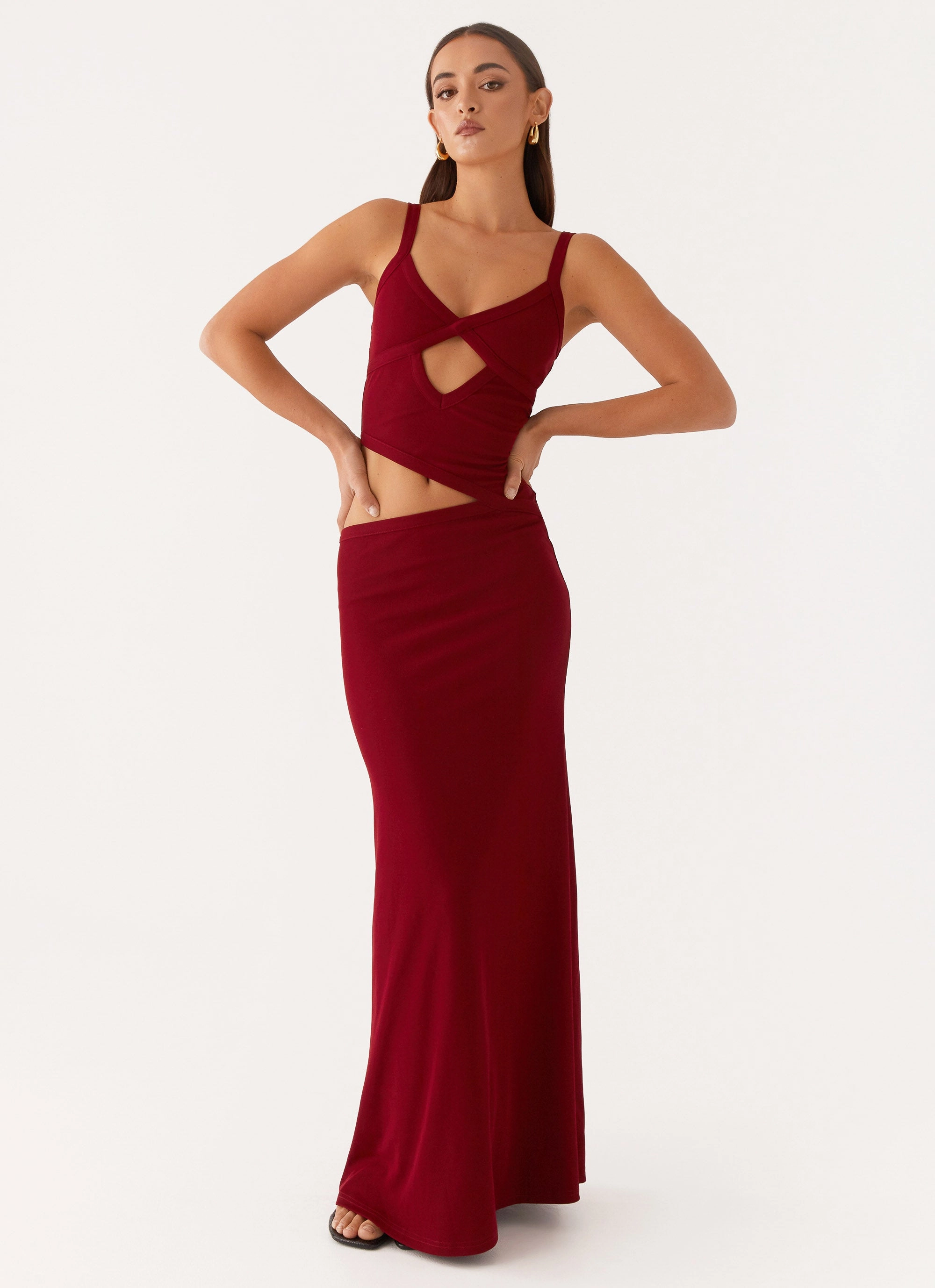 Jocelyn Maxi Dress - Maroon Inclusive Fit Sophisticated Waistband Fit