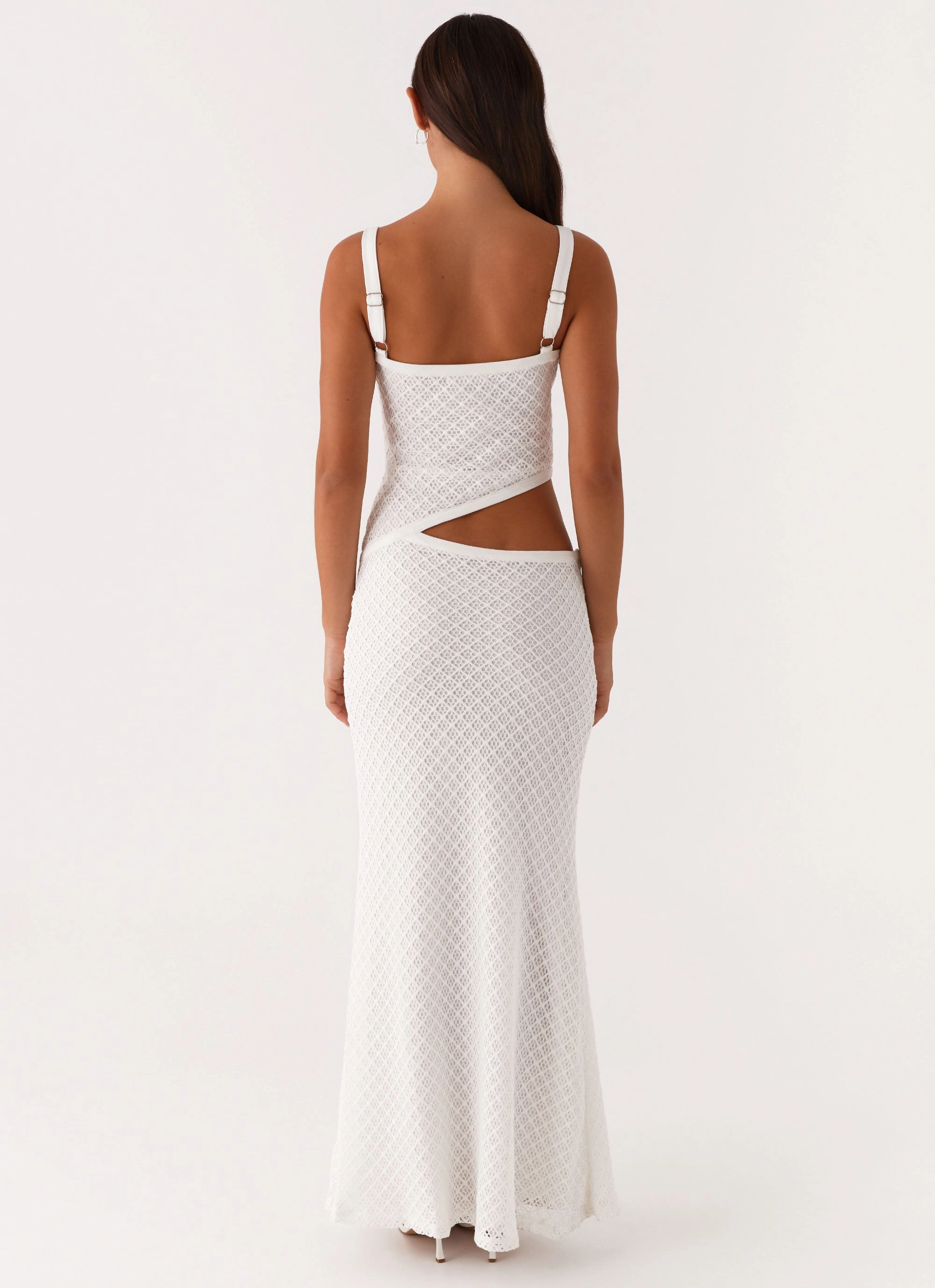 Summer-Season Relax Draping Jocelyn Maxi Dress - White Crochet
