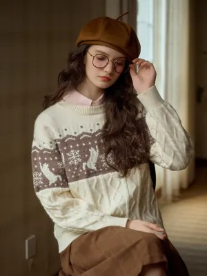 HighStrength Threadwork Johanna SR Exclusive Cat & Snowflake Jacquard Round Neck Fair Isle Sweater