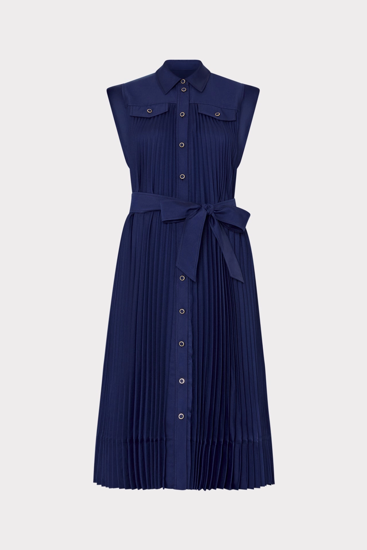 Johanna Pleated Twill Midi Dress Zip-Closure