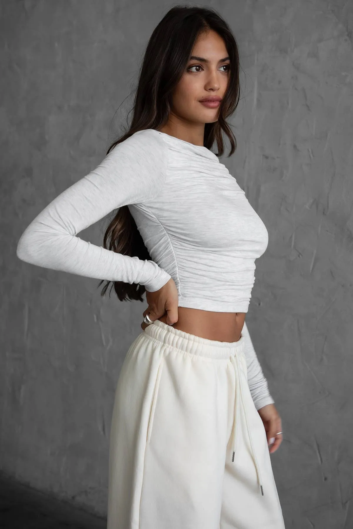 Hypoallergenic Inner Layer Jolina Boat Neck Long Sleeve Top- Heather Grey