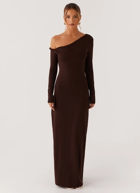 Jordana Twist Maxi Dress - Brown Stylish Waistband