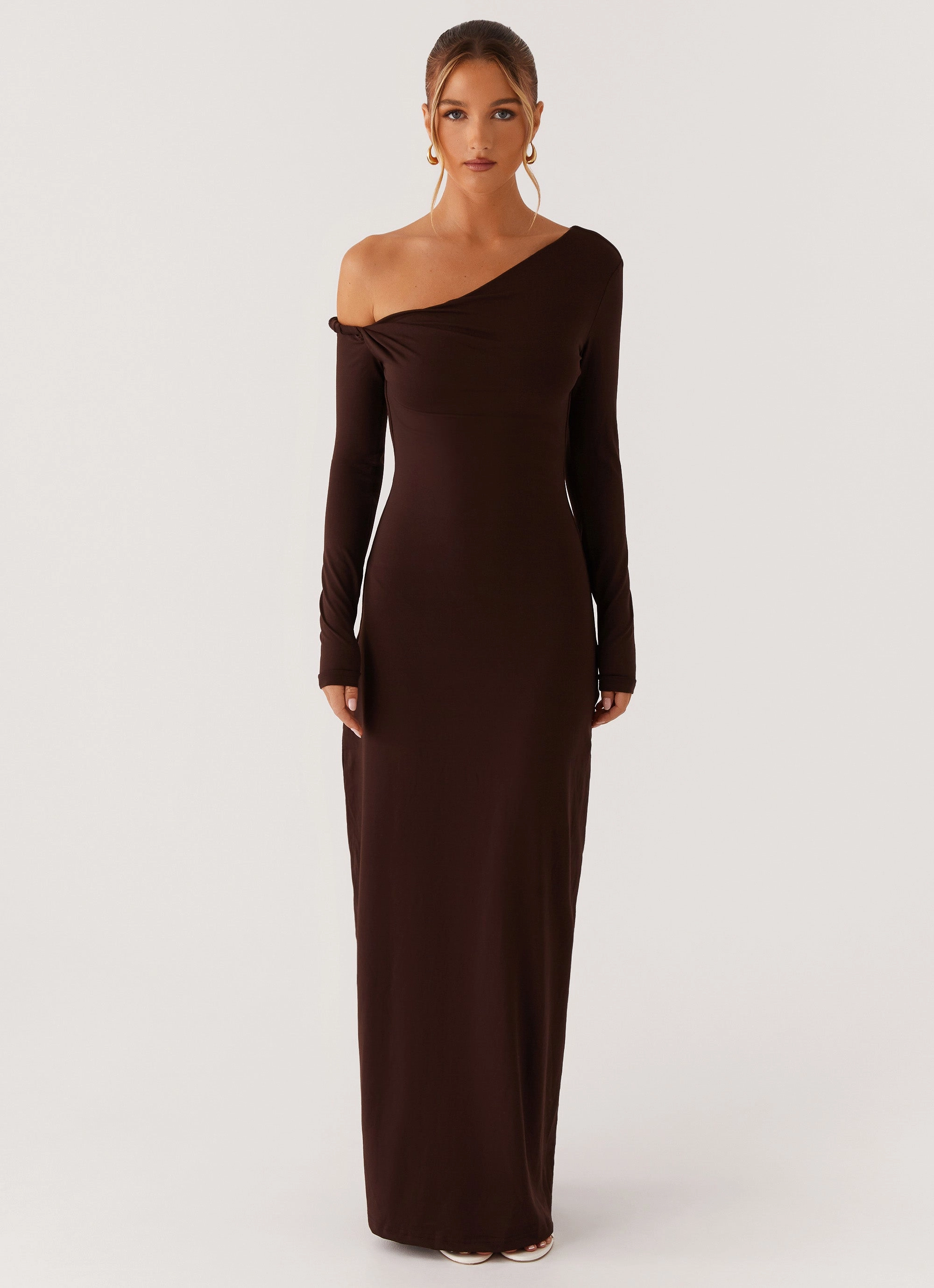 Jordana Twist Maxi Dress - Brown Stylish Waistband