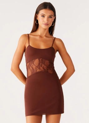 luxe feel Harmonious Layers Jordanna Lace Mini Dress - Chocolate