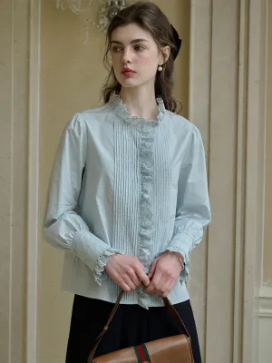 Jordyn Hollow Lace Patchwork Crew Neck Blouse Reflective Trim Details Quick-Dry Fabric