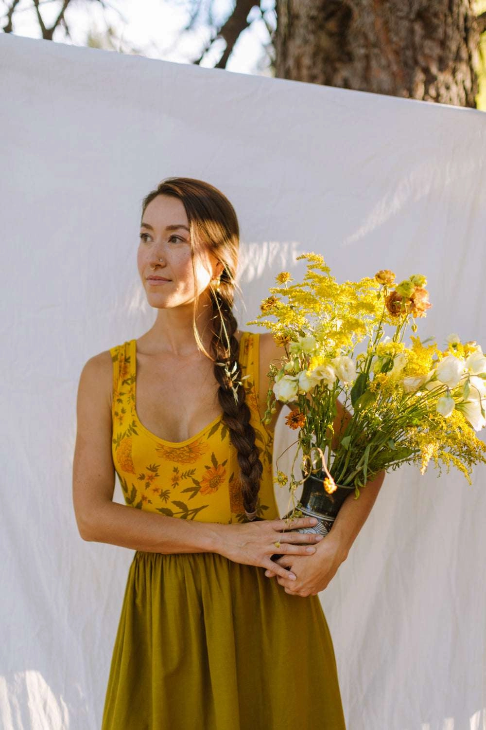 Josephine Dress in Pea Soup Marigold Pastel-Tone