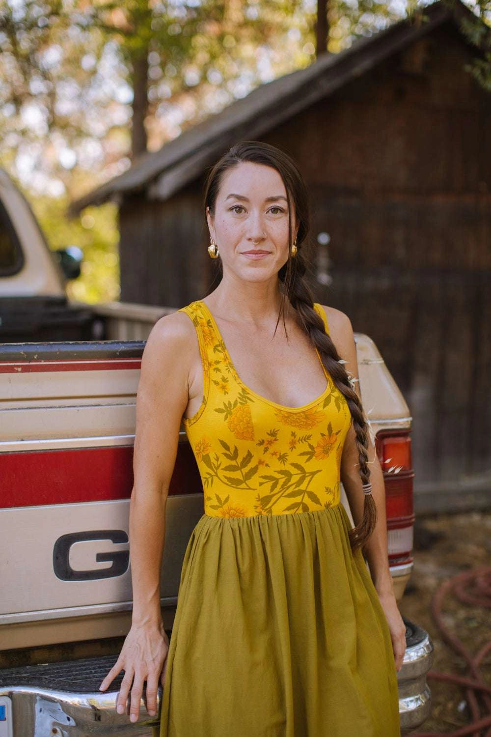 Josephine Dress in Pea Soup Marigold Lightweight-Lining Elegant Charm