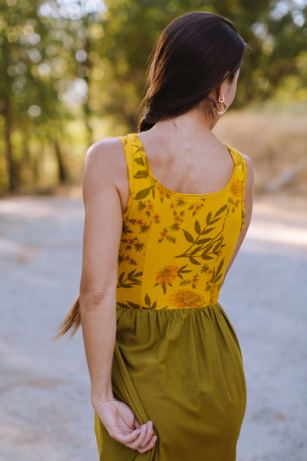 Josephine Dress in Pea Soup Marigold Mixed Fabric